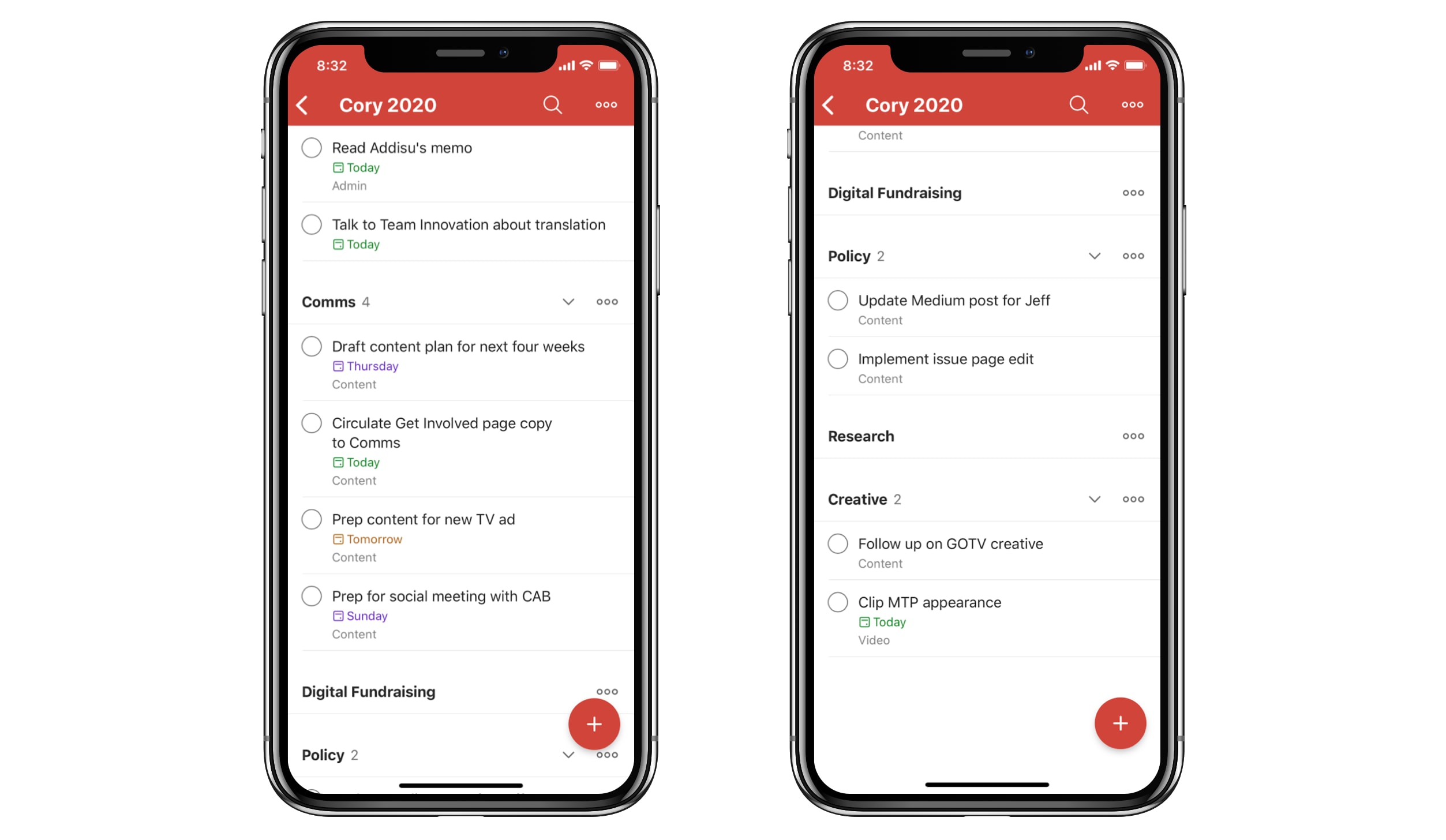 Alex's Todoist project for the Cory Booker presidential campaign