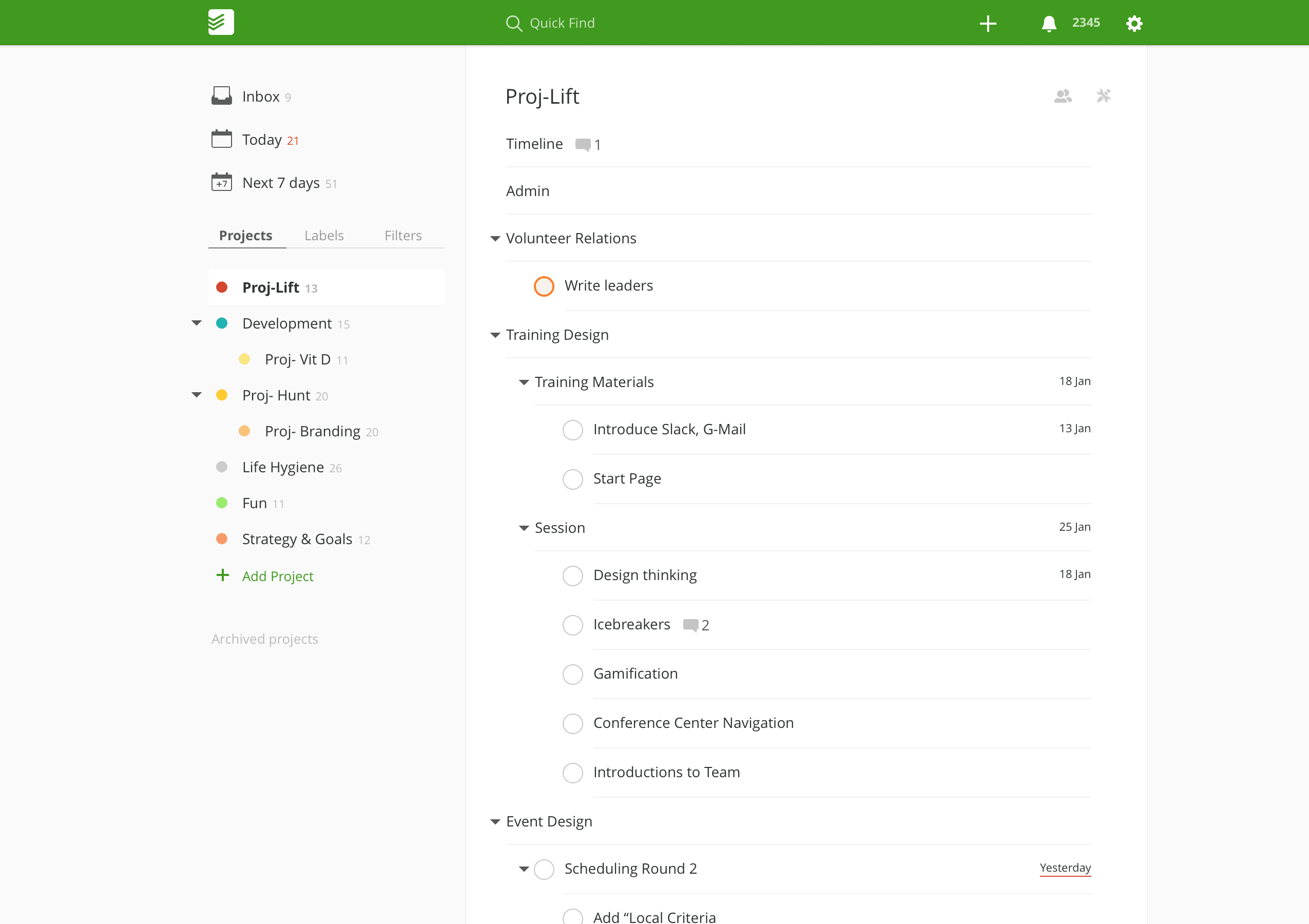 Jonathan keeps the number of Todoist projects small to keep his system as simple as possible.