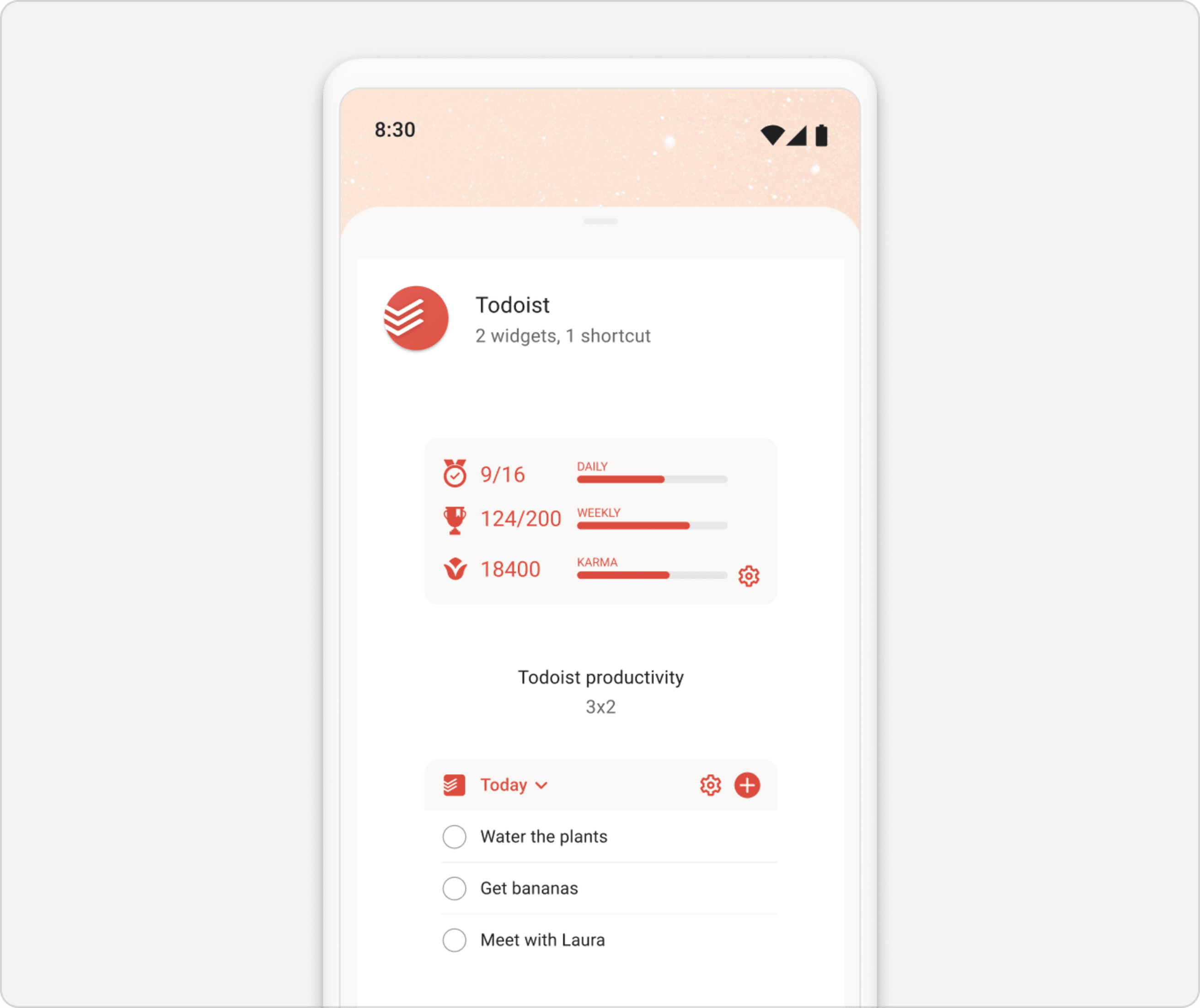 Добавление виджета Todoist на домашний экран Android