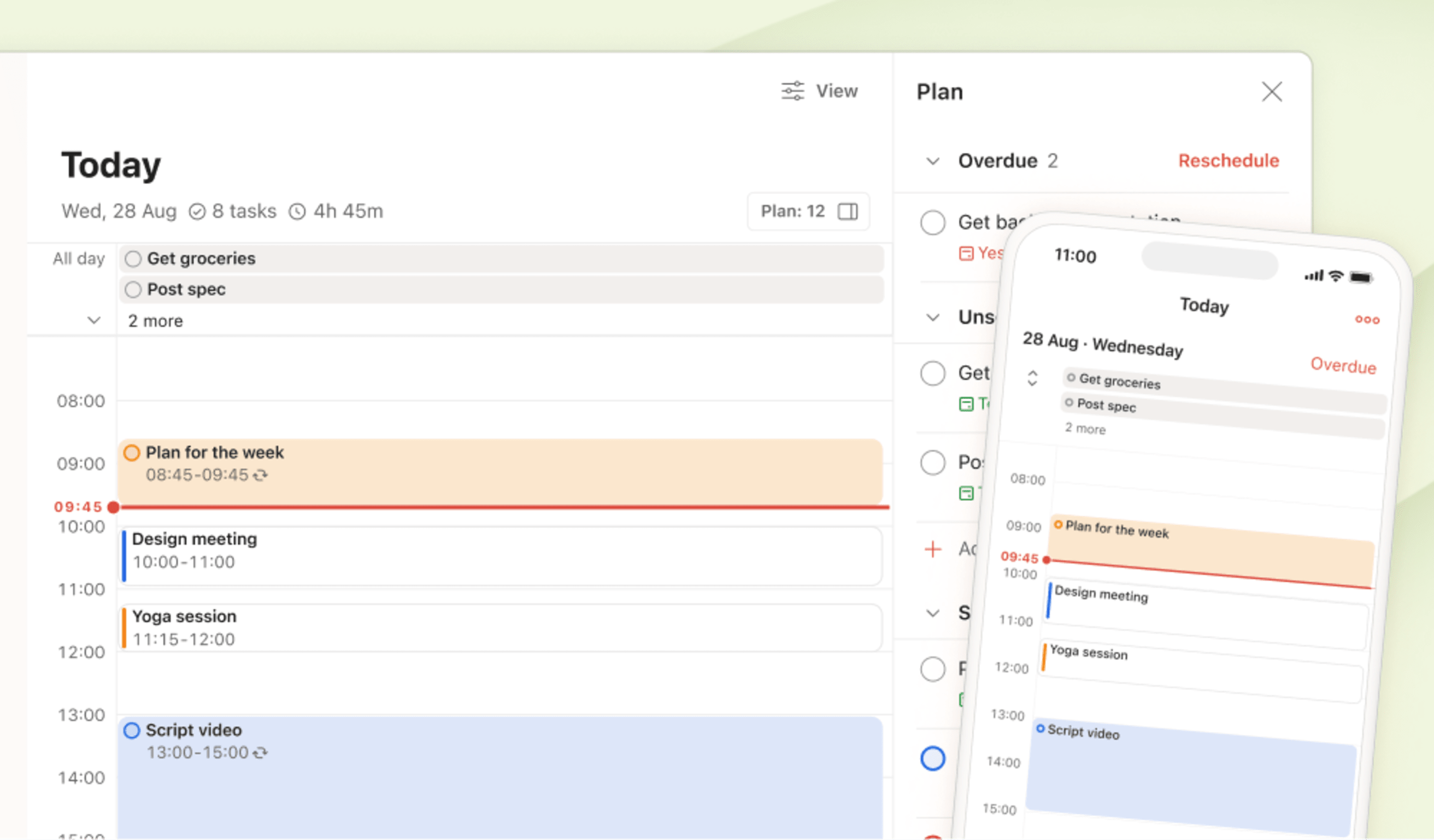 Calendar layout in Today on web & desktop