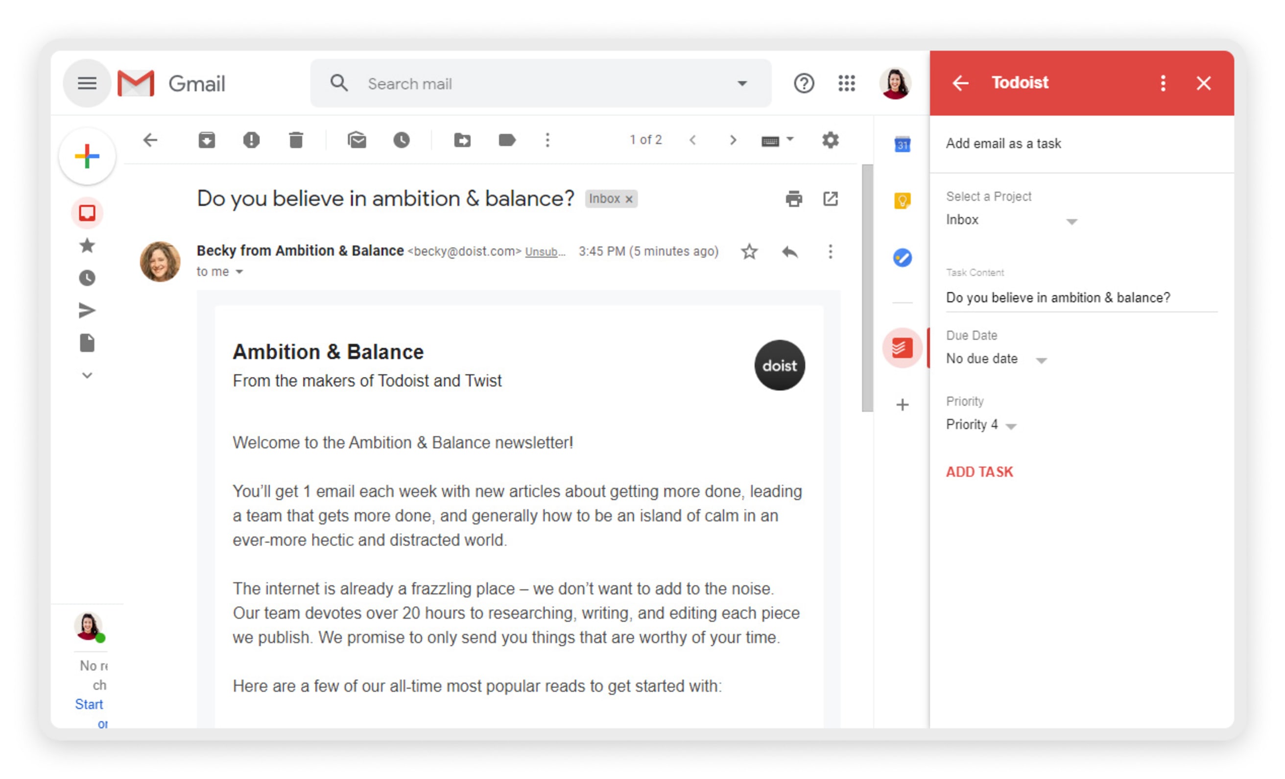 Использование Todoist и Gmail