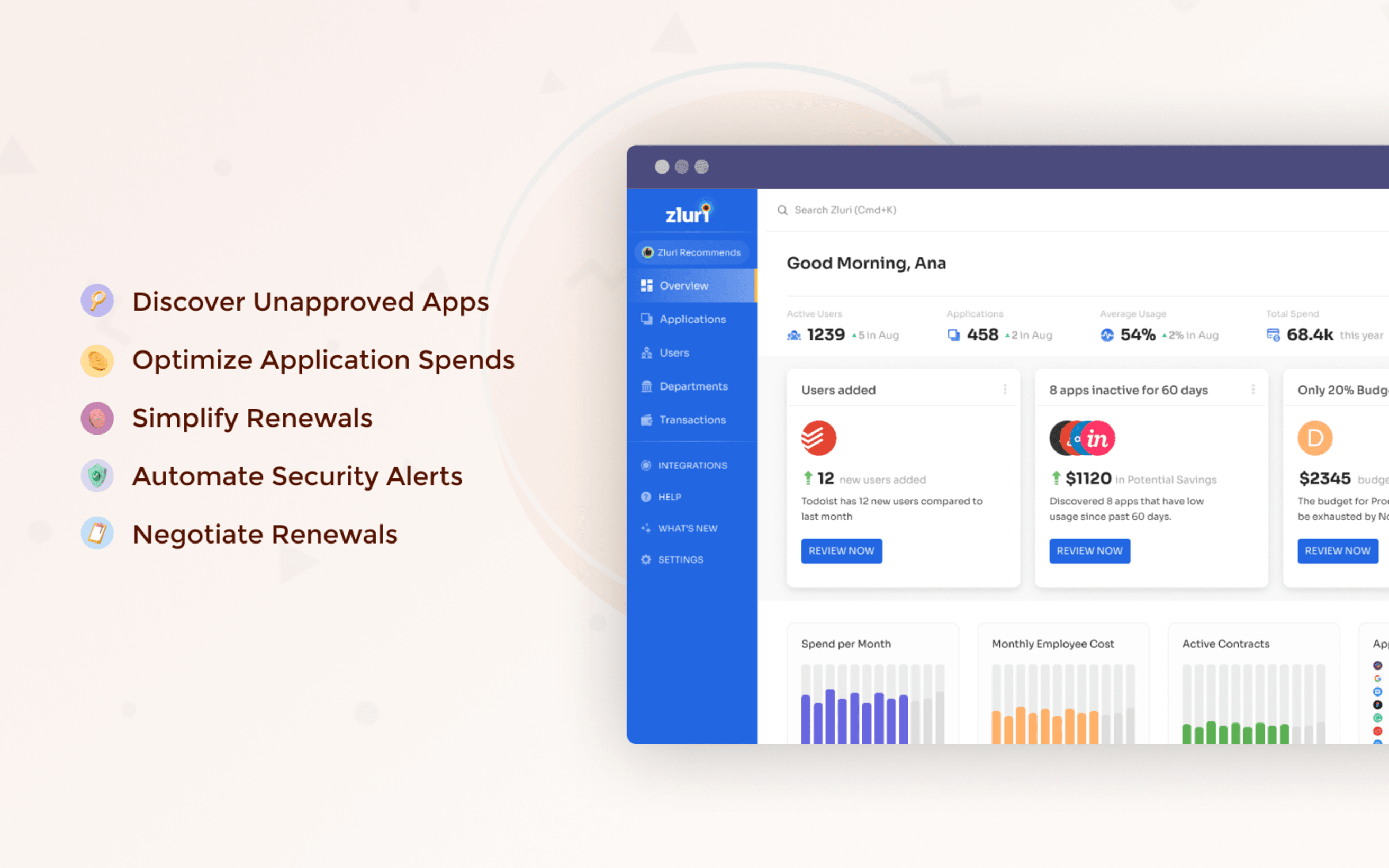 Descubra aplicativos não aprovados, otimize gastos, simplifique renovações, automatize alertas de segurança e negocie renovações