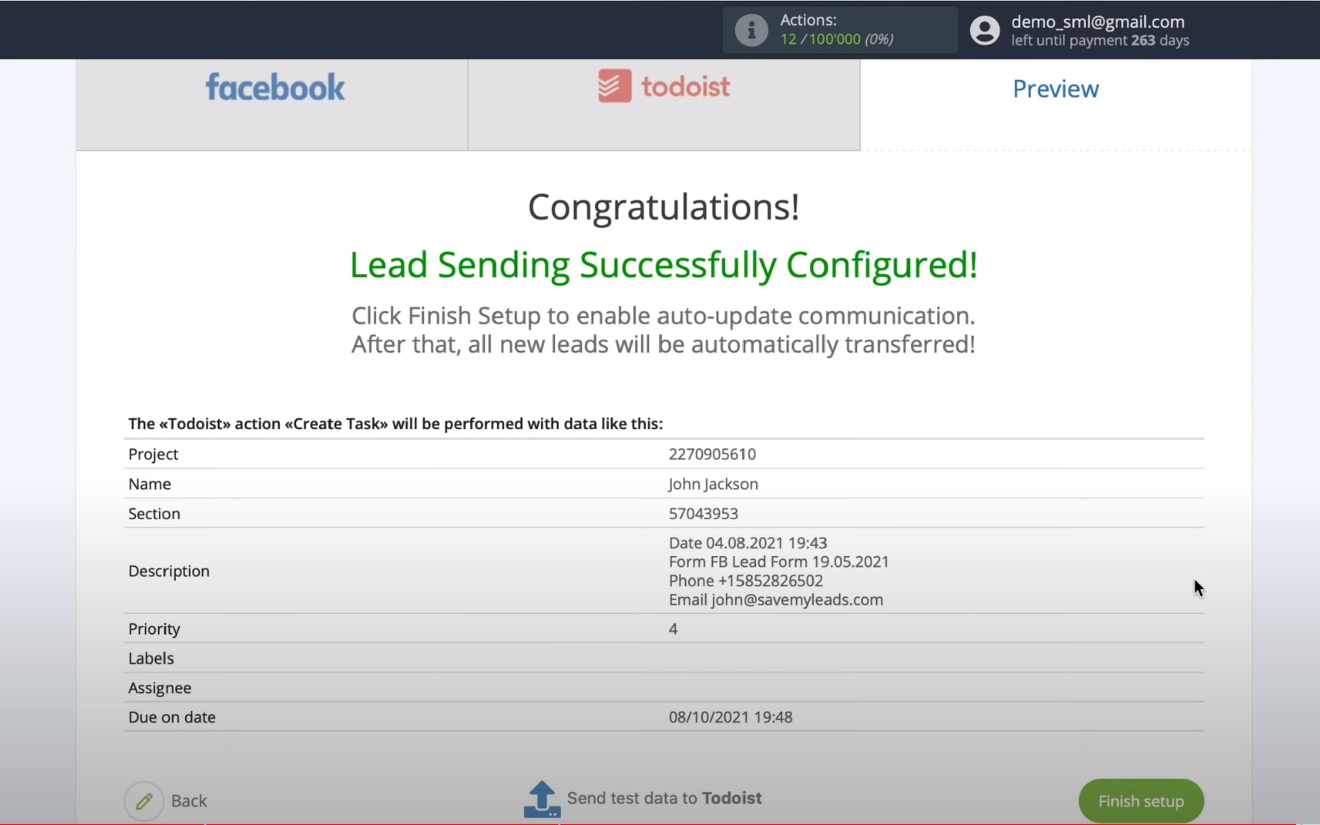 Save My Leads configuration complete