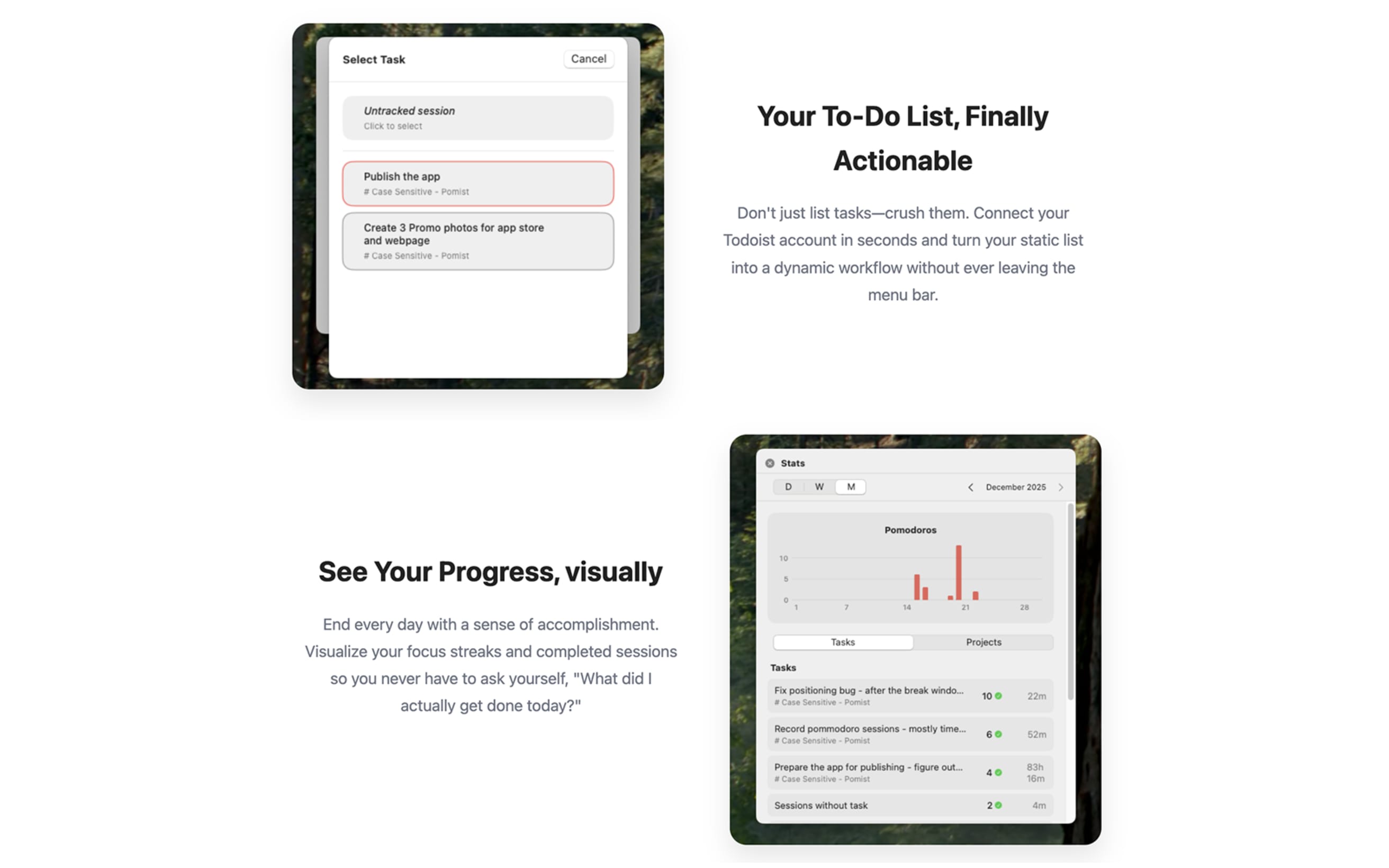 Pomist connect to Todoist and see your progress, visually