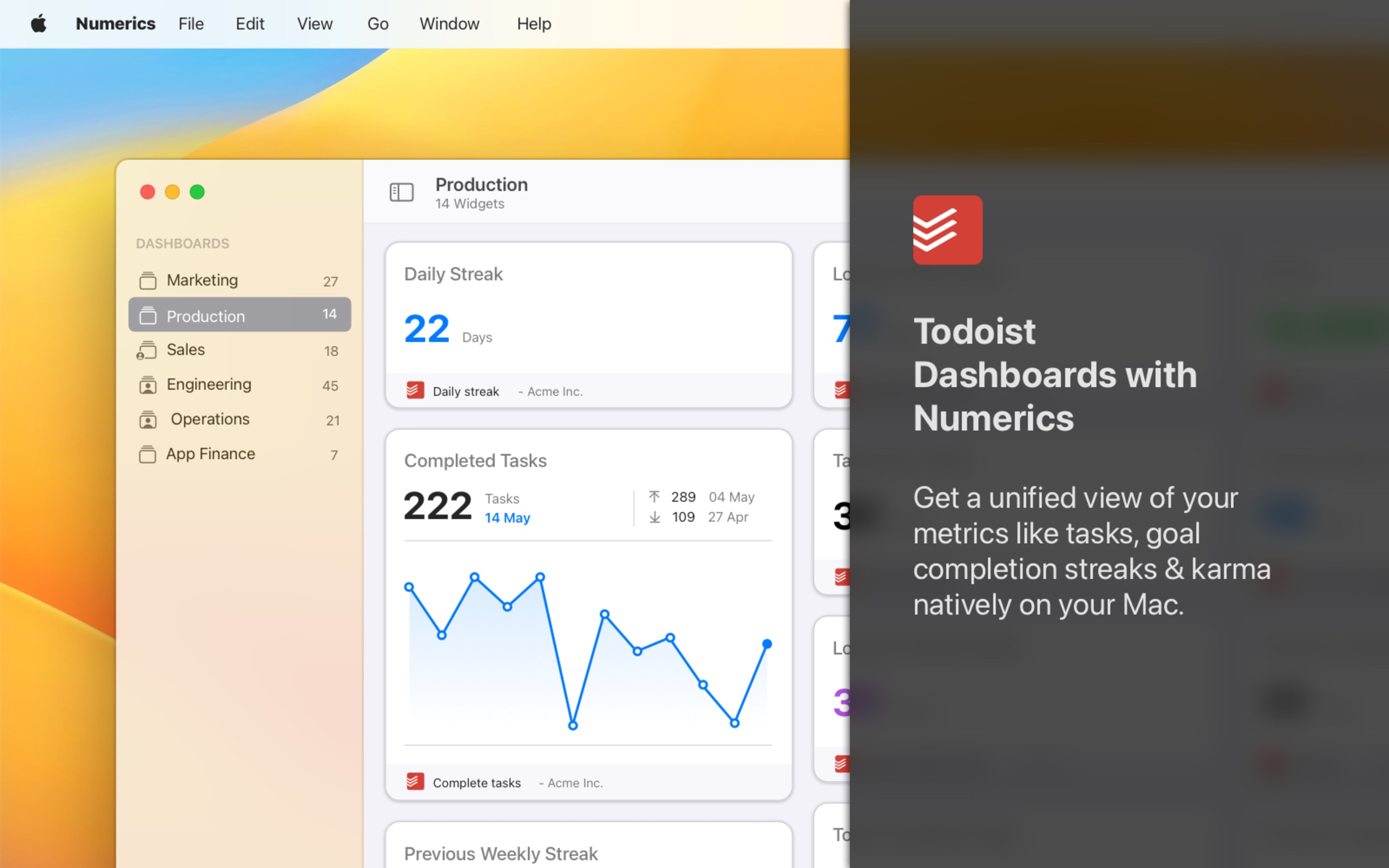 Dashboard di Todoist con Numerics