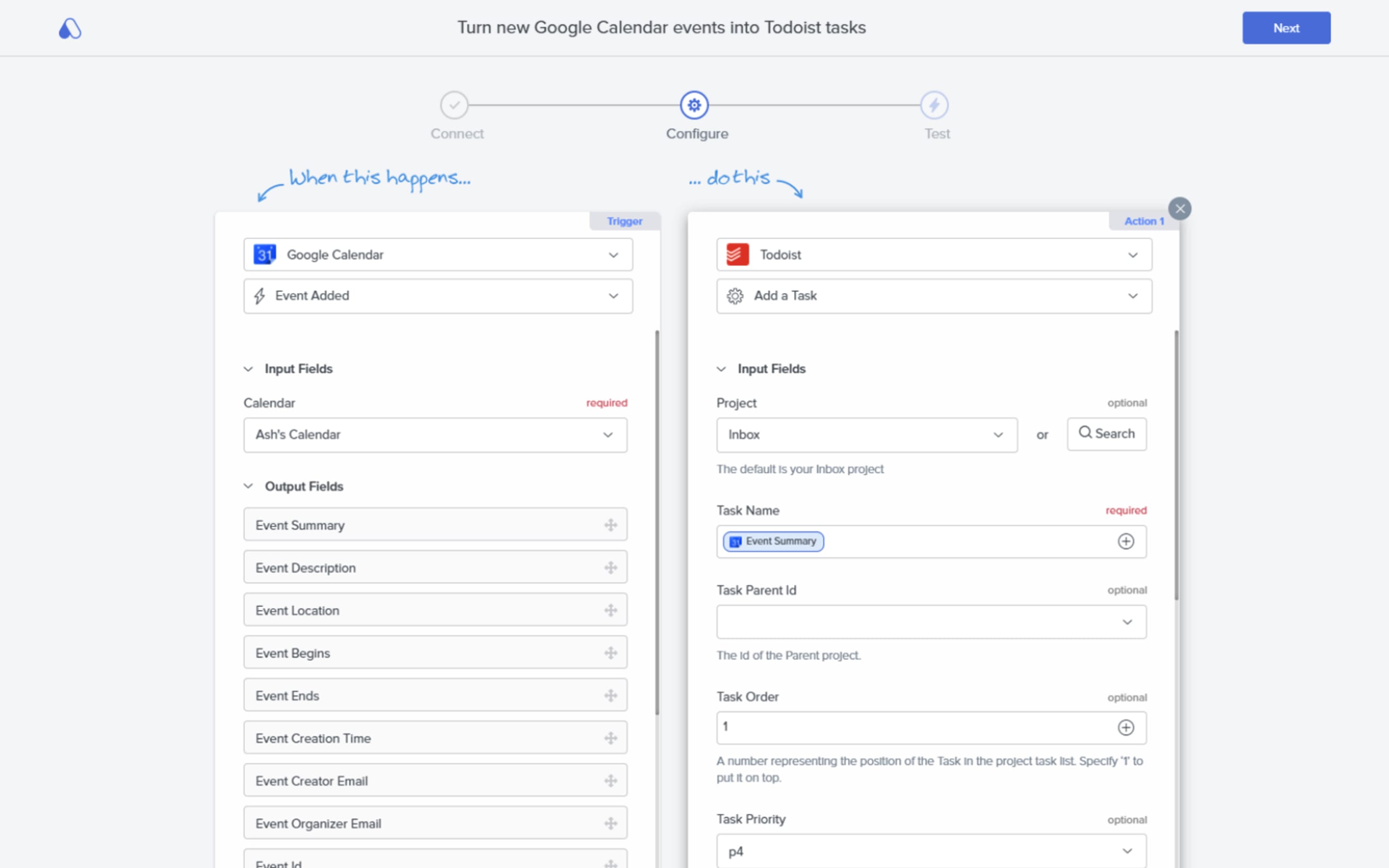 Turn new Google Calendar events into Todoist tasks