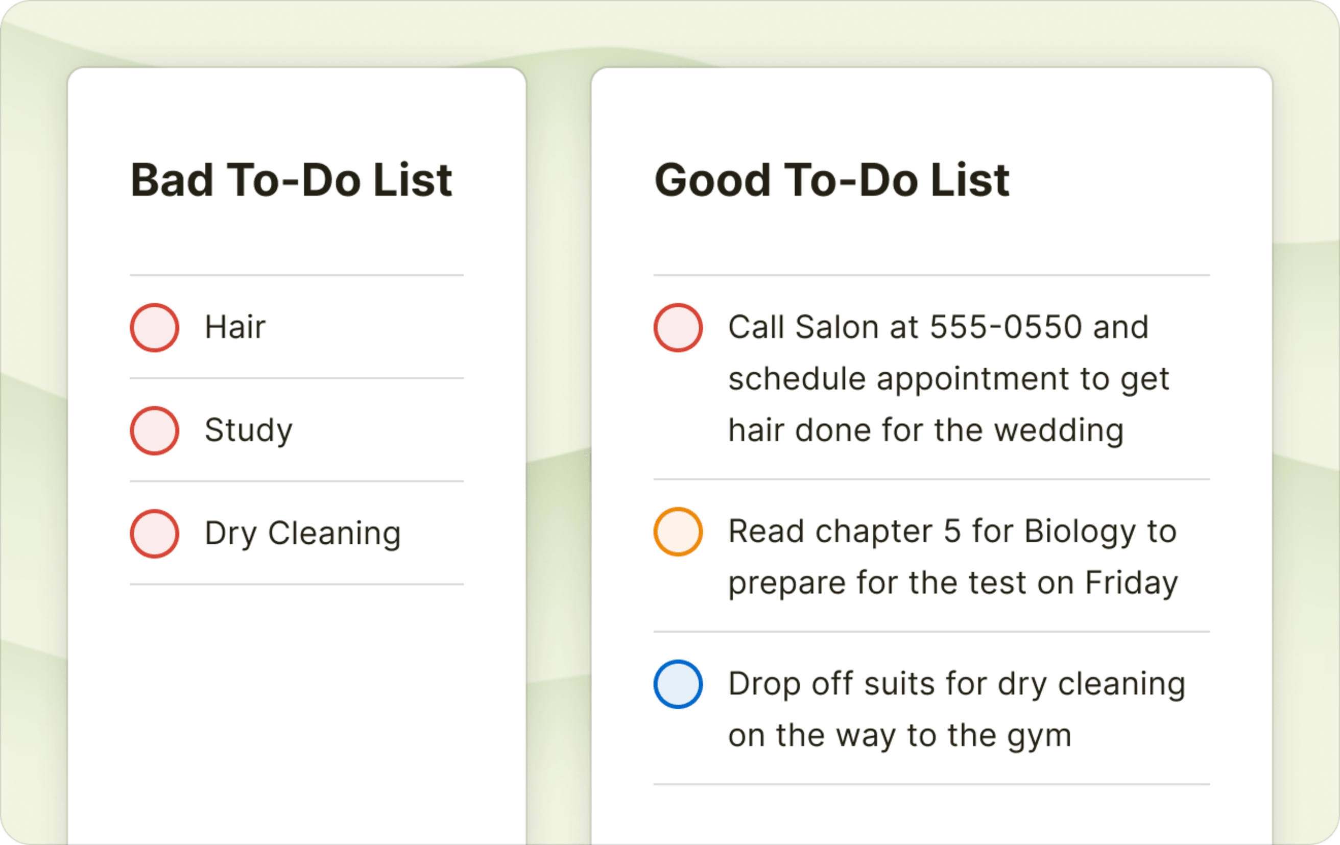 Good and bad smart goals list