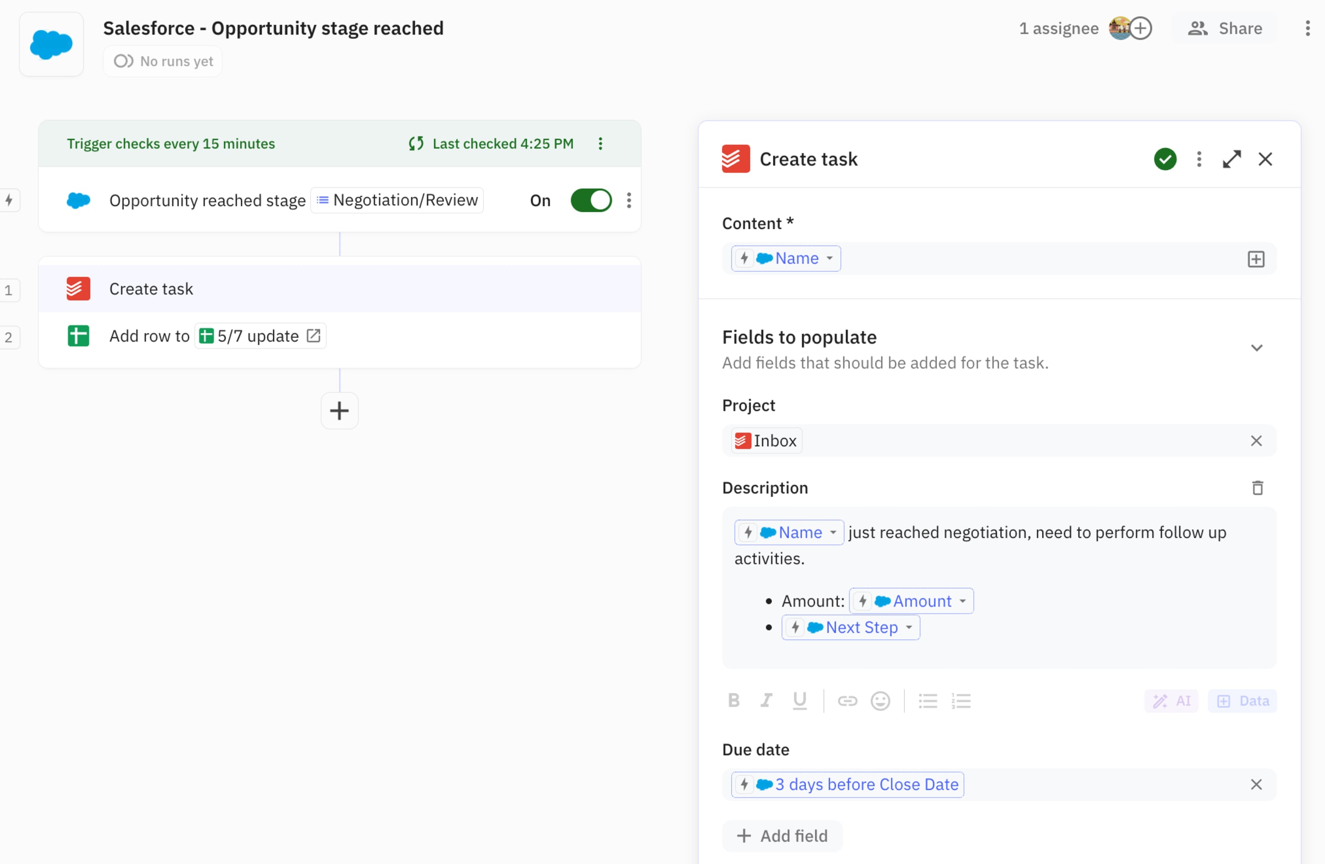 Relay.app update Todoist task when opportunity stage changes in Salesforce