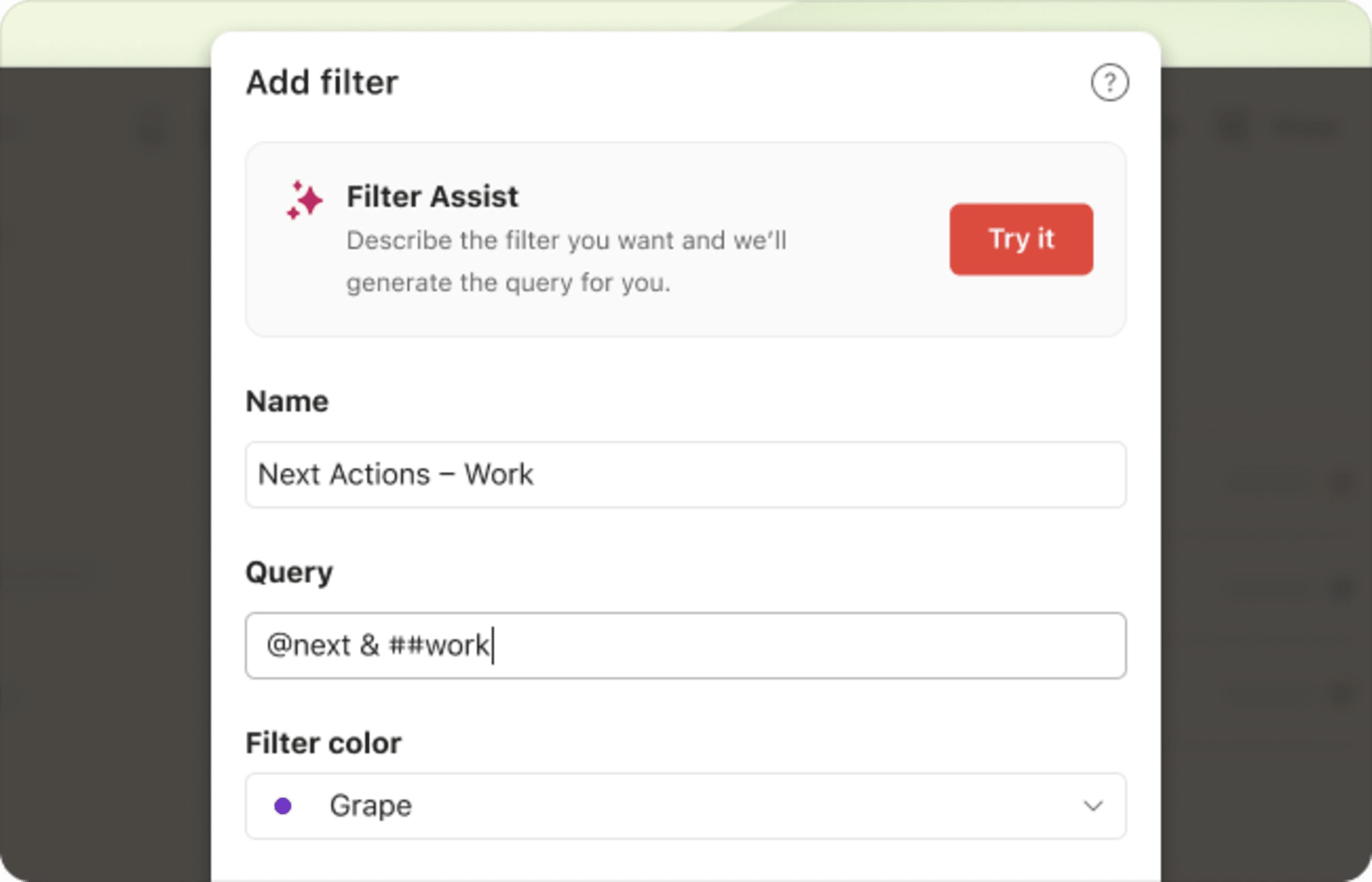 Requête de travail des prochaines actions GTD