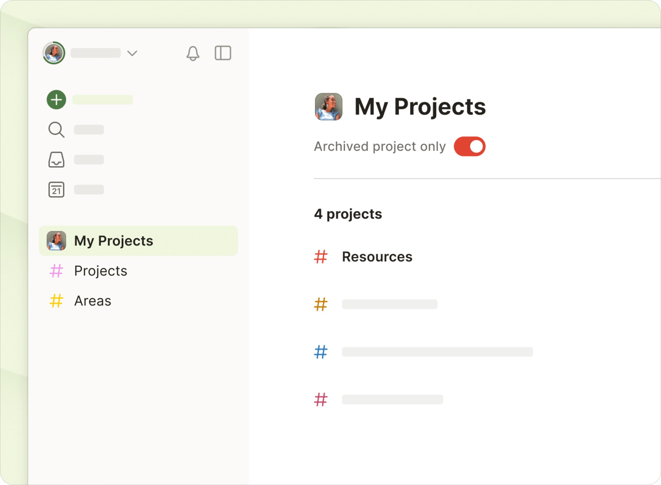 Projects, areas and resources