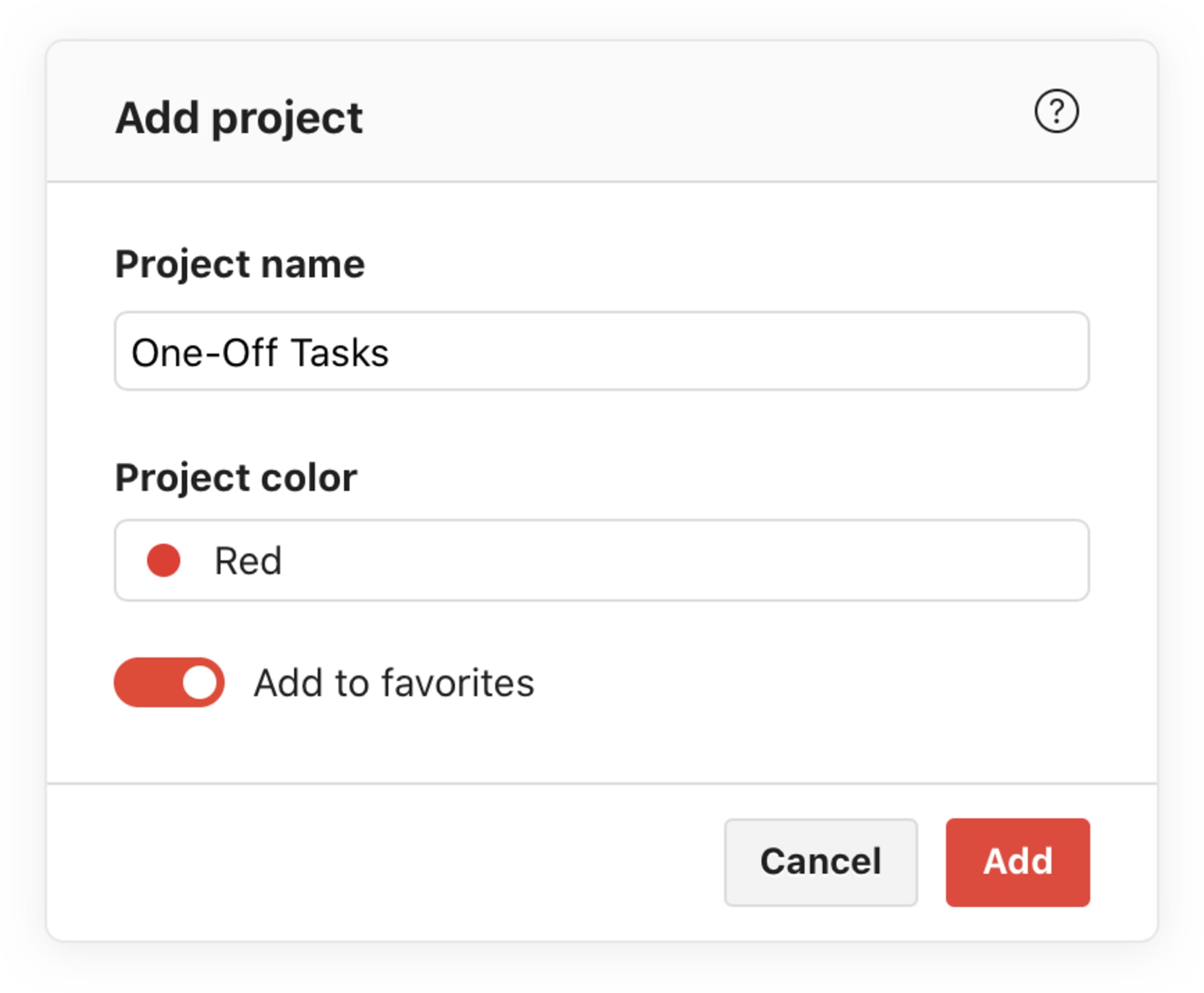 Creating a One-Off Tasks project in Todoist for GTD with red color