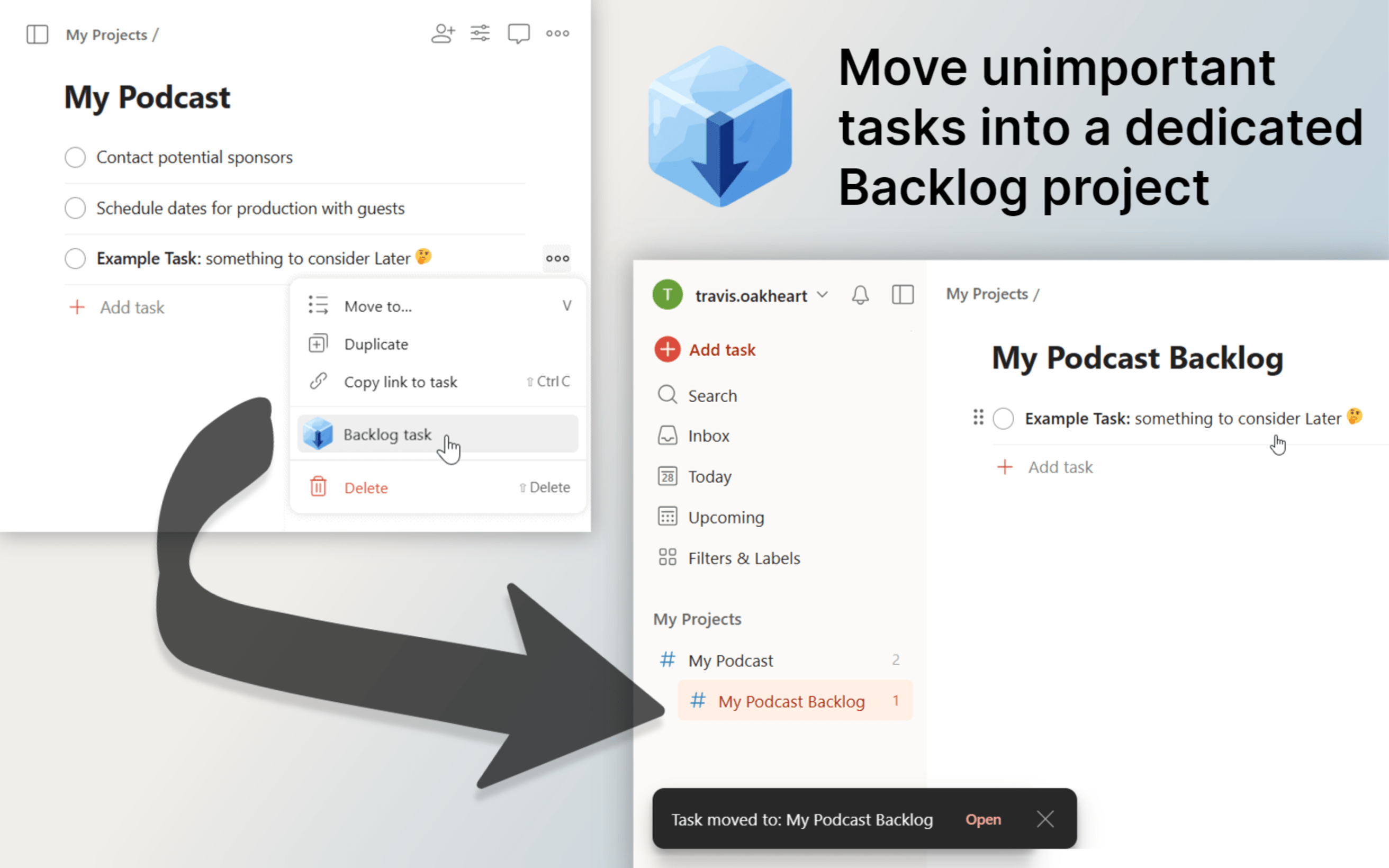 Move unimportant tasks into a dedicated Backlog project