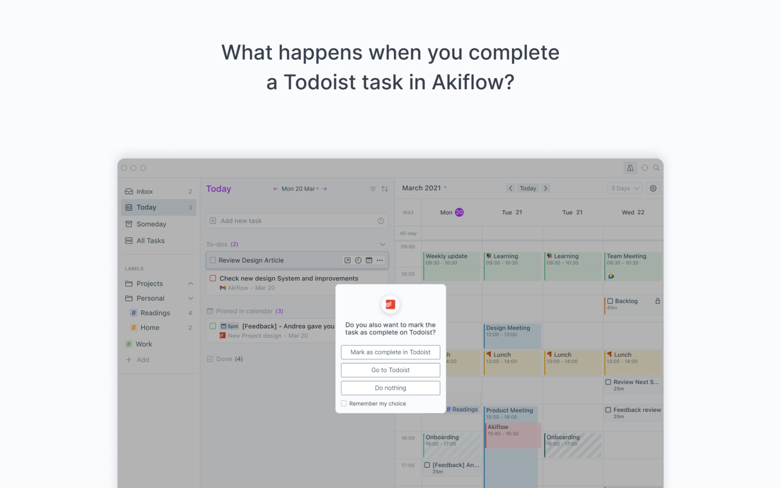 O que acontece quando você conclui uma tarefa do Todoist no Akiflow?