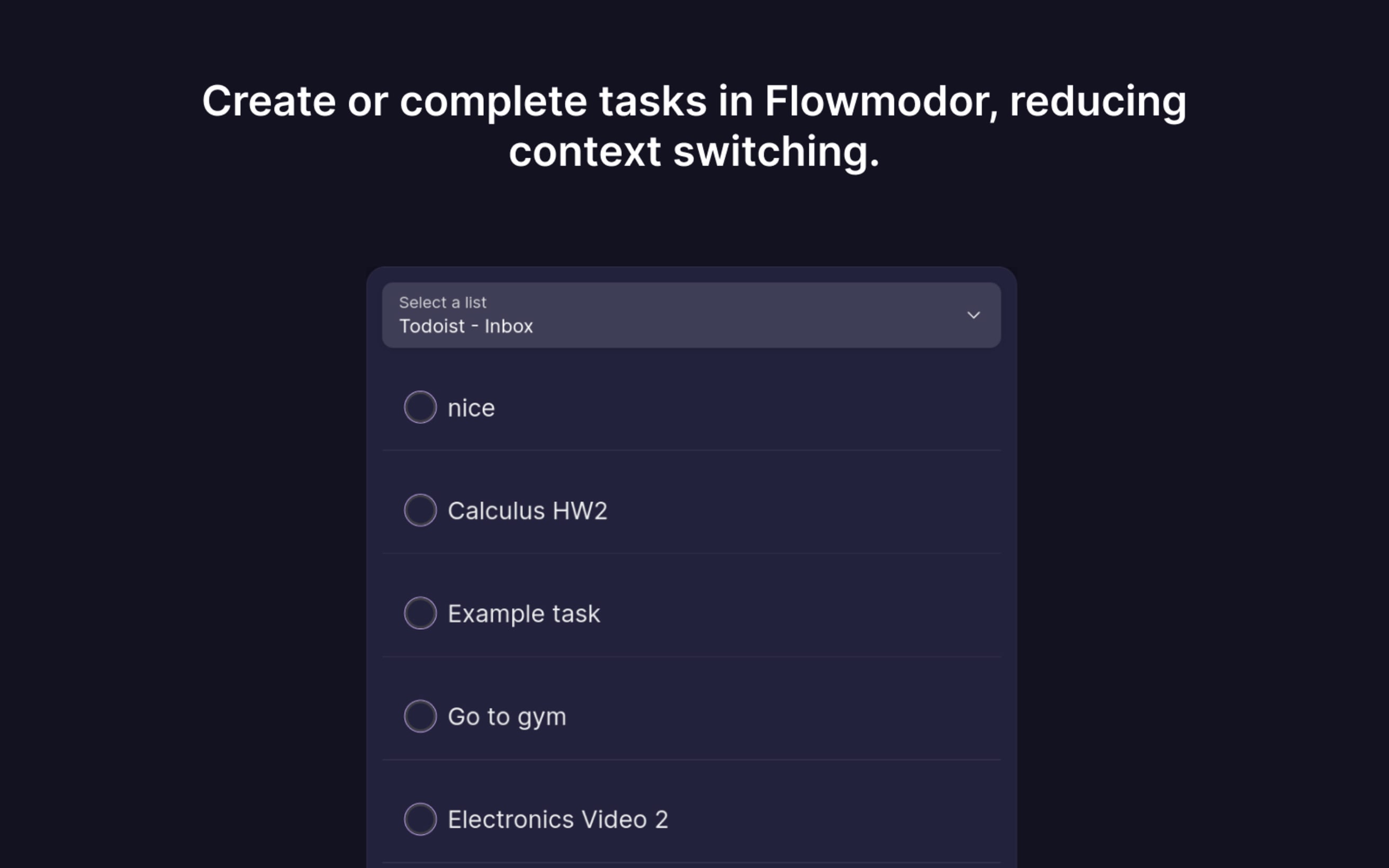 Create or complete tasks in Flowmodor