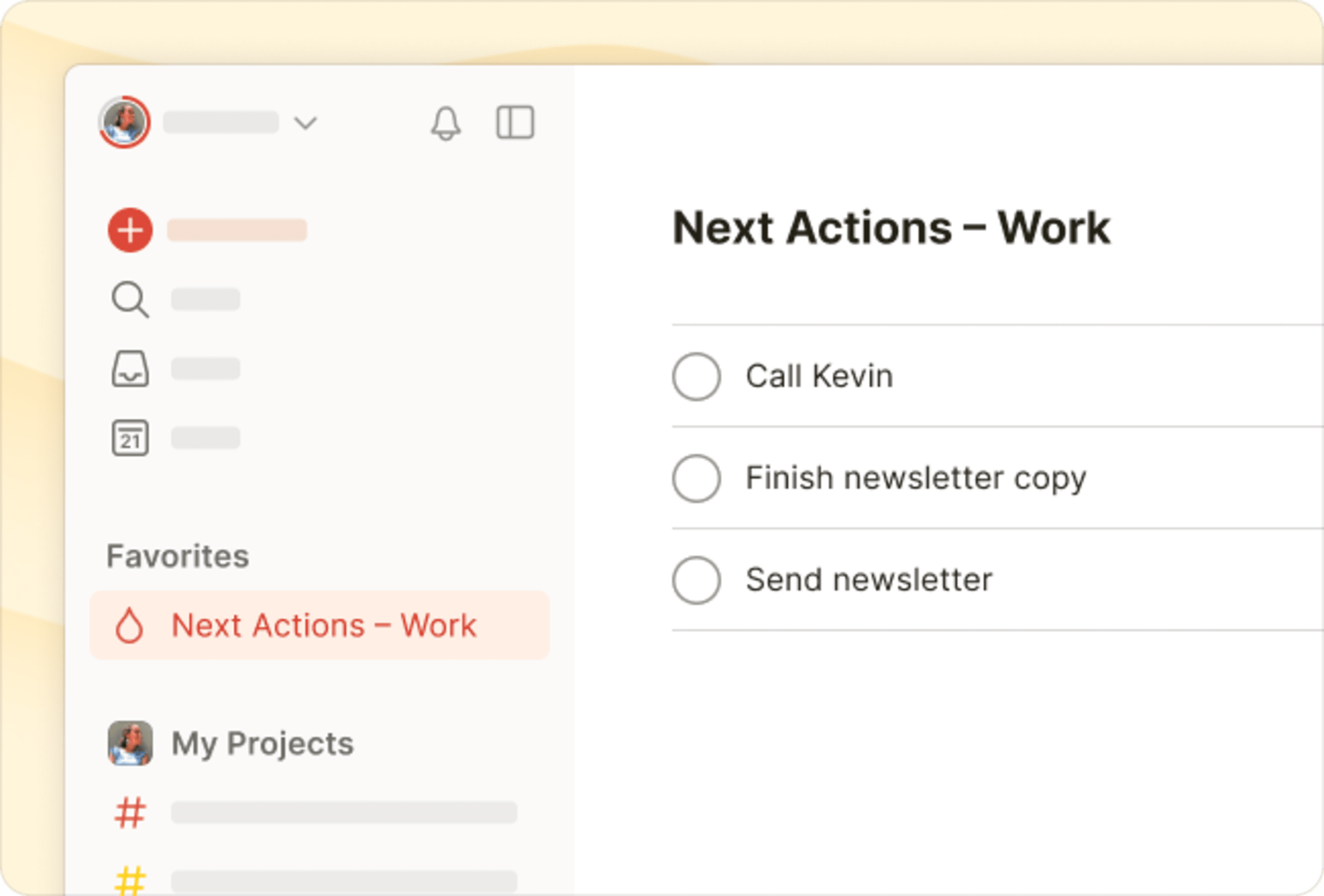 GTD Action suivante vue du filtre de travail