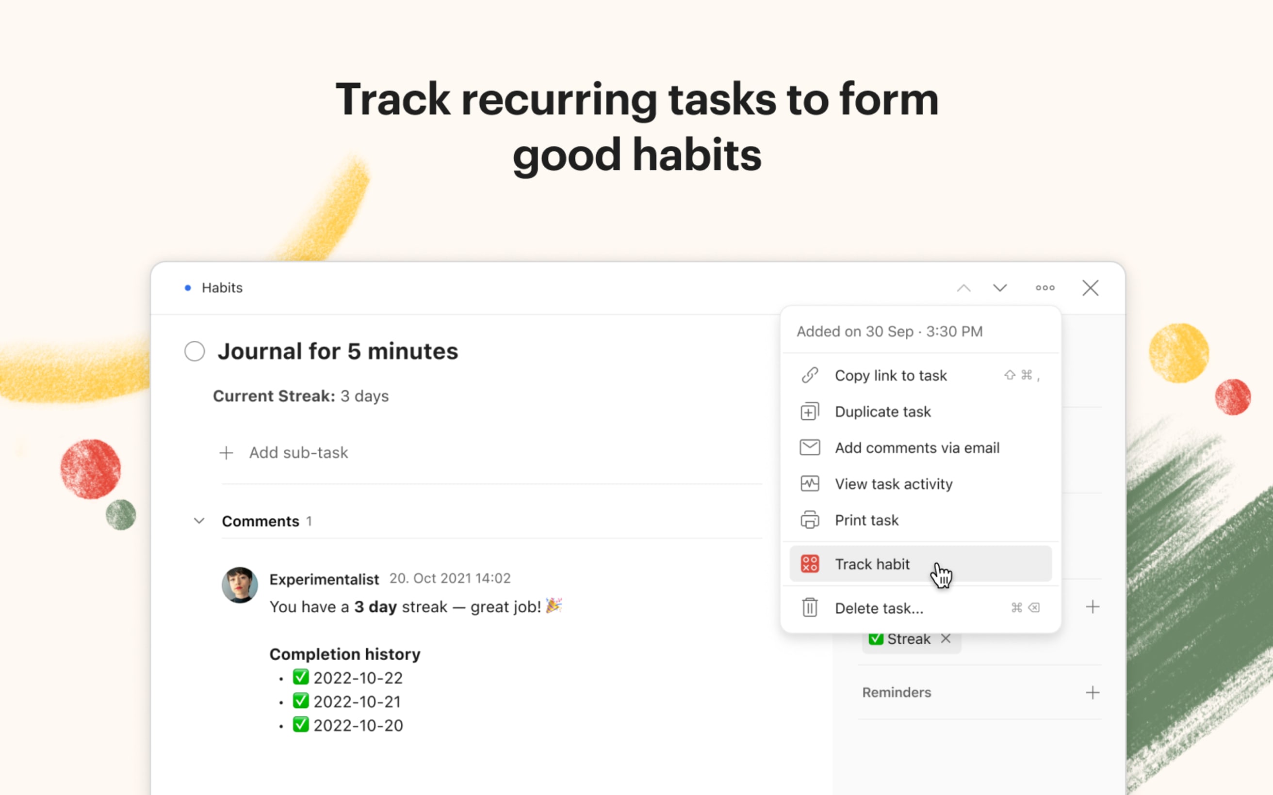 Habit Tracker task view