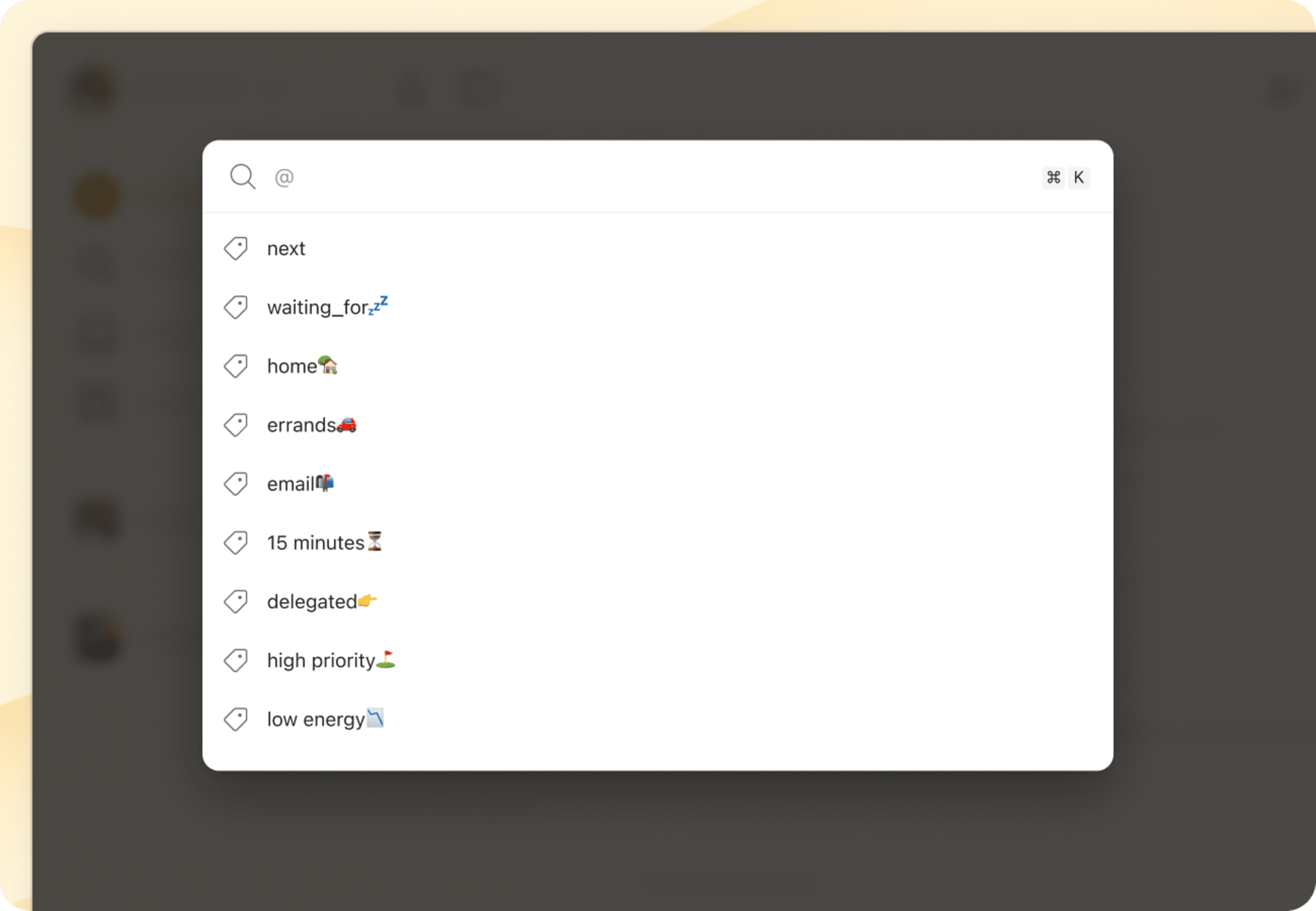 Étiquettes de contexte des prochaines actions GTD