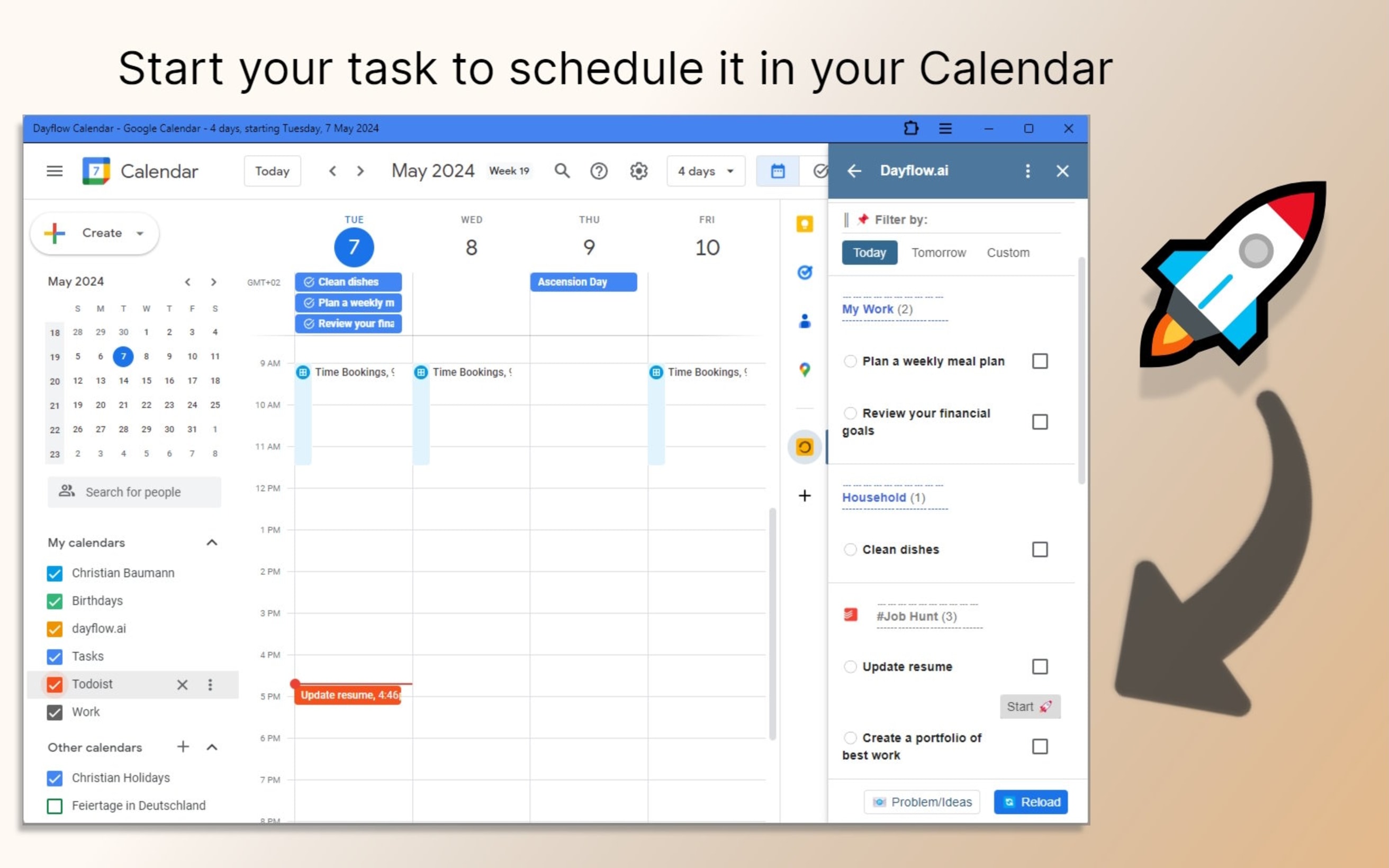 Programe y gestione tareas directamente desde su calendario