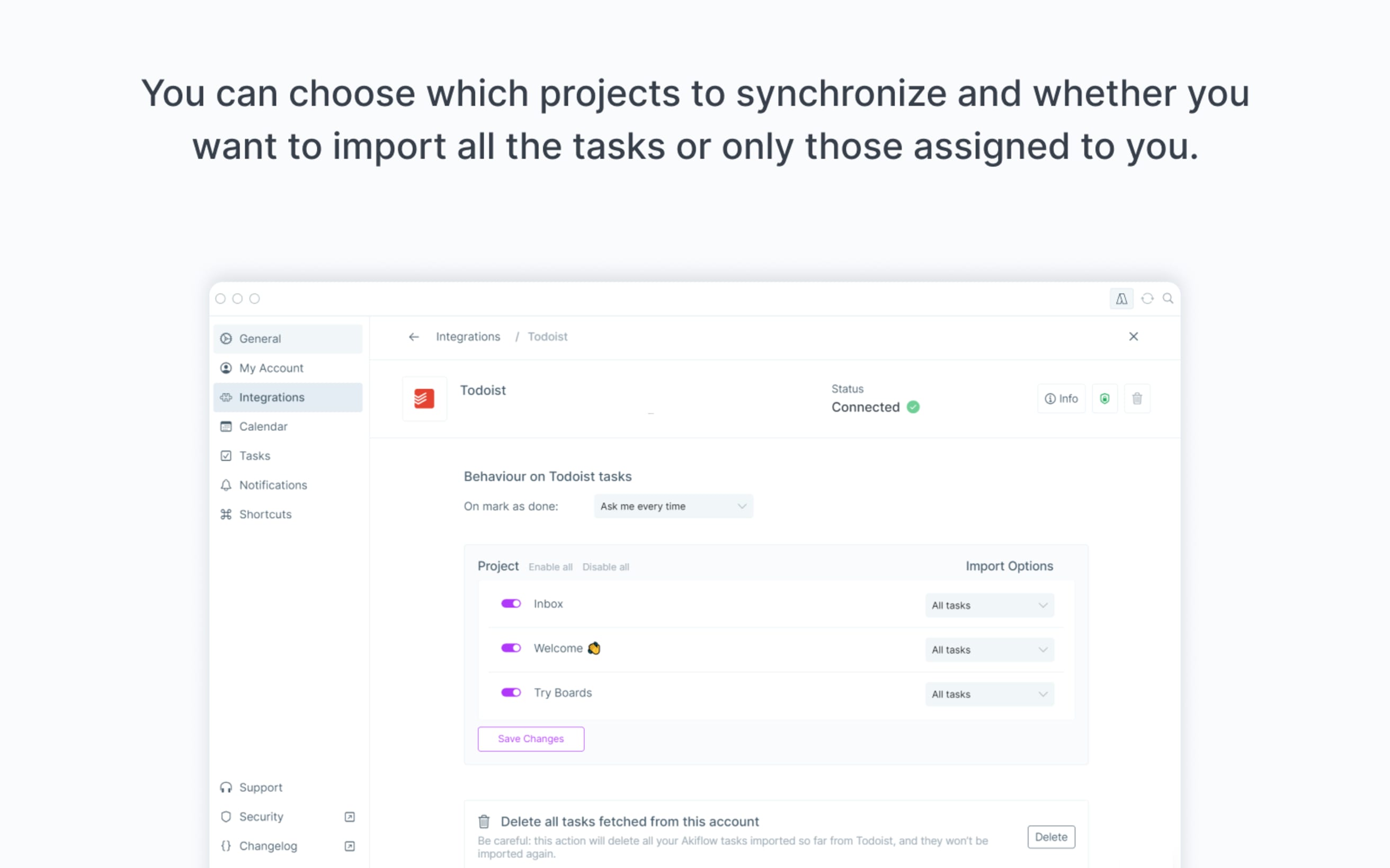 You can choose which projects to synchronize