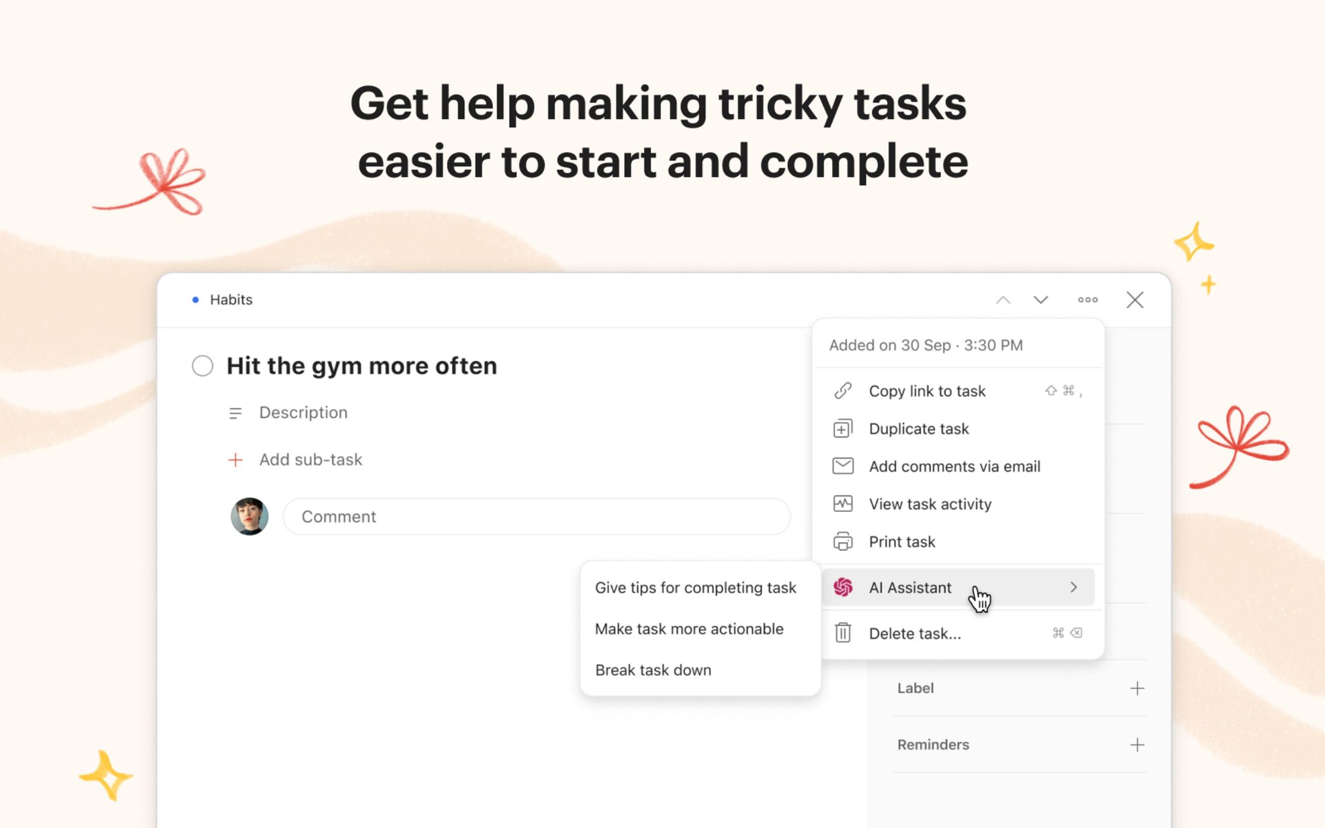 AI Assistant - Get help making tasks easier to start and complete