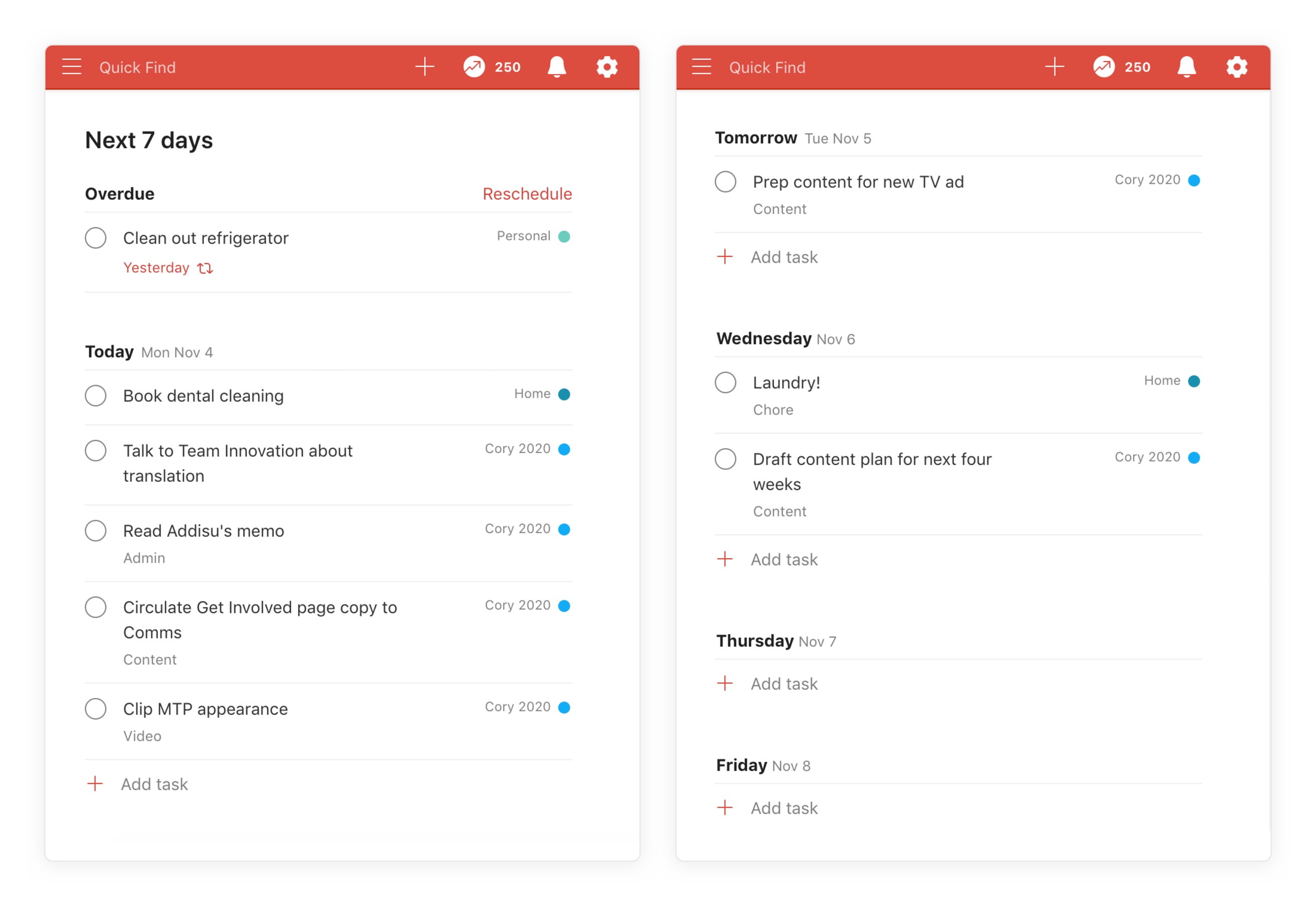 Alex Witt Todoist 7 day view