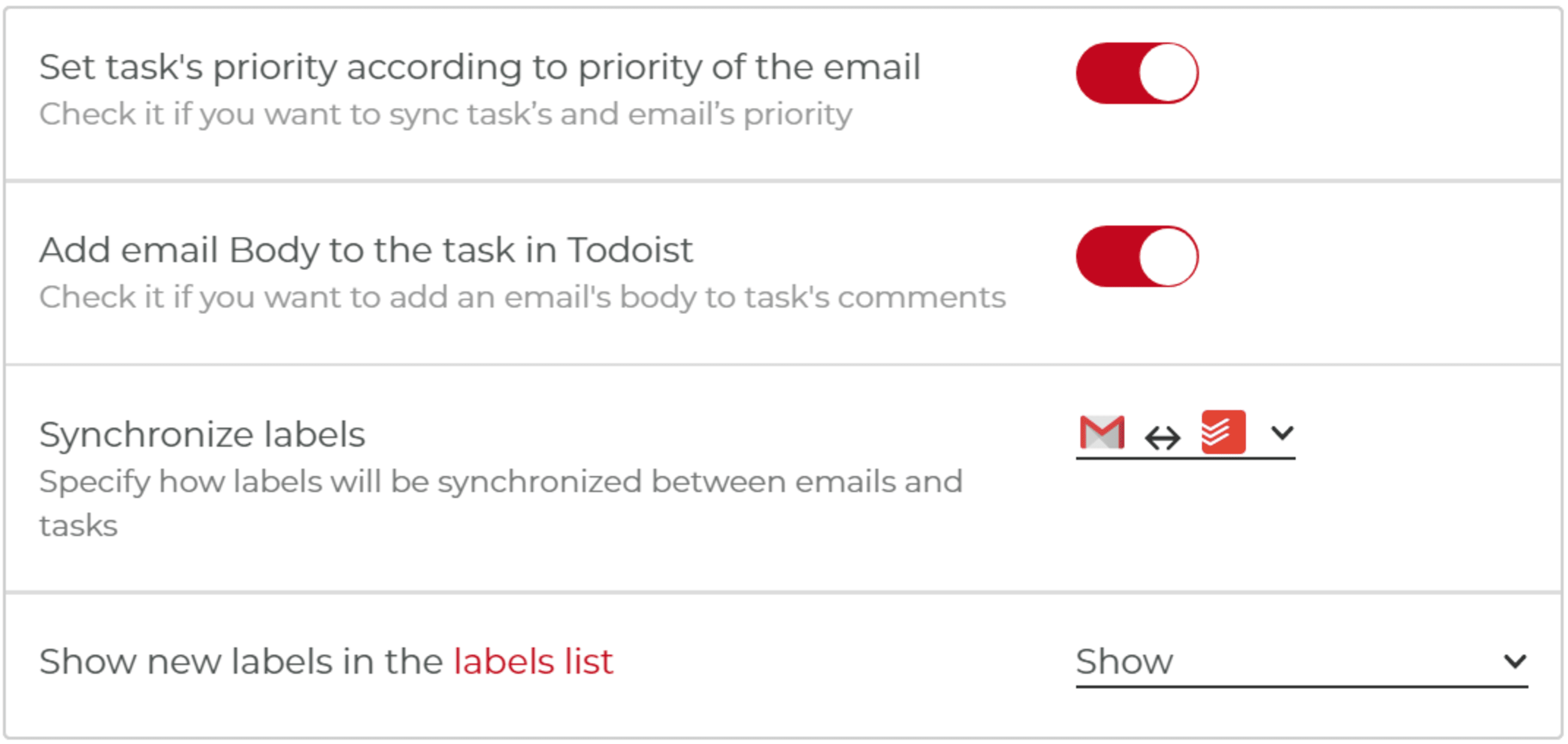 Pleexy gmail todoist task settings