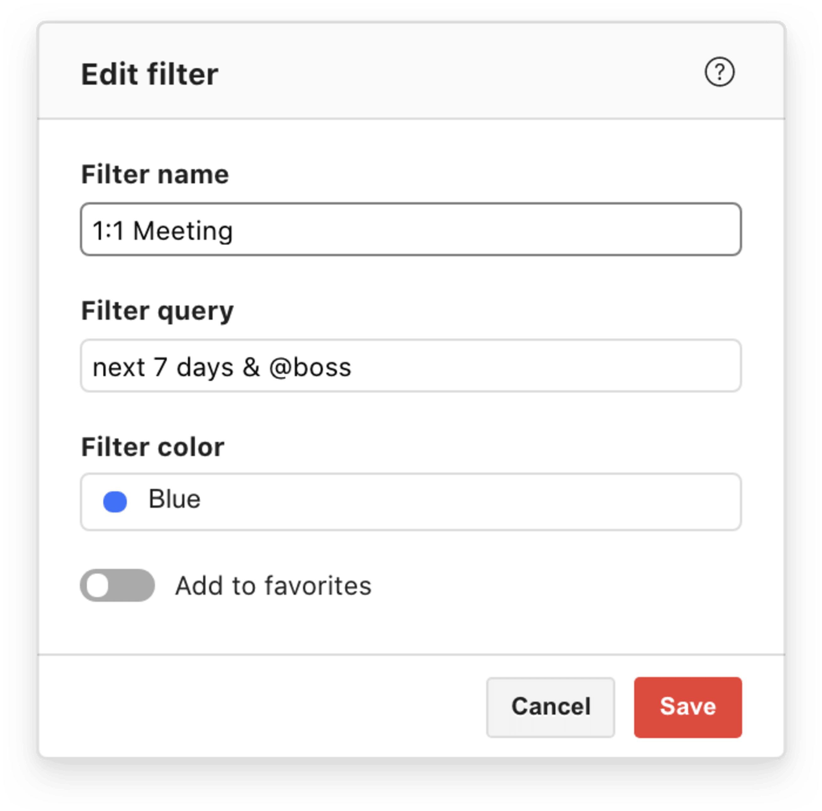 Boss filter 1:1 query