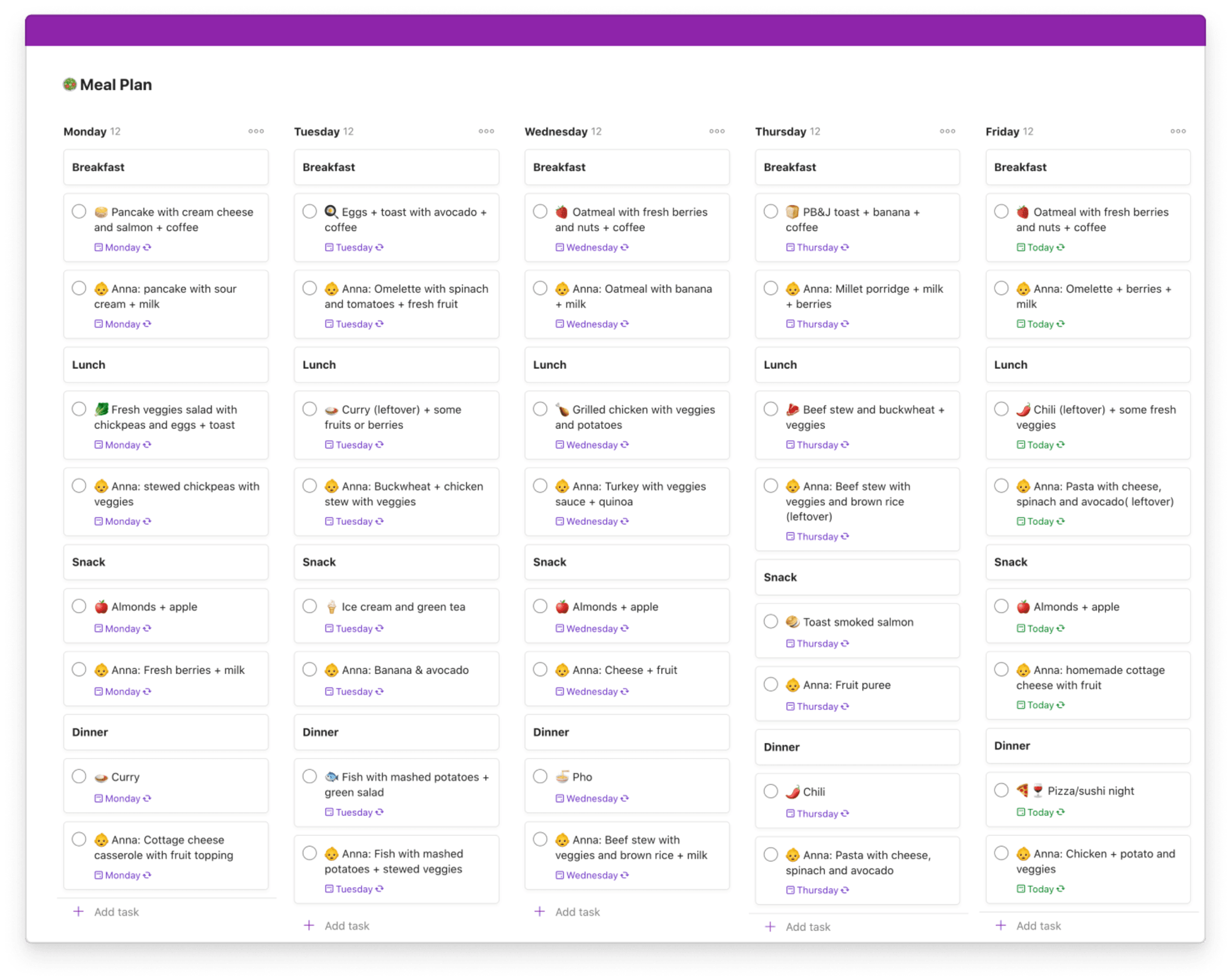 Todoist for health meal plan final