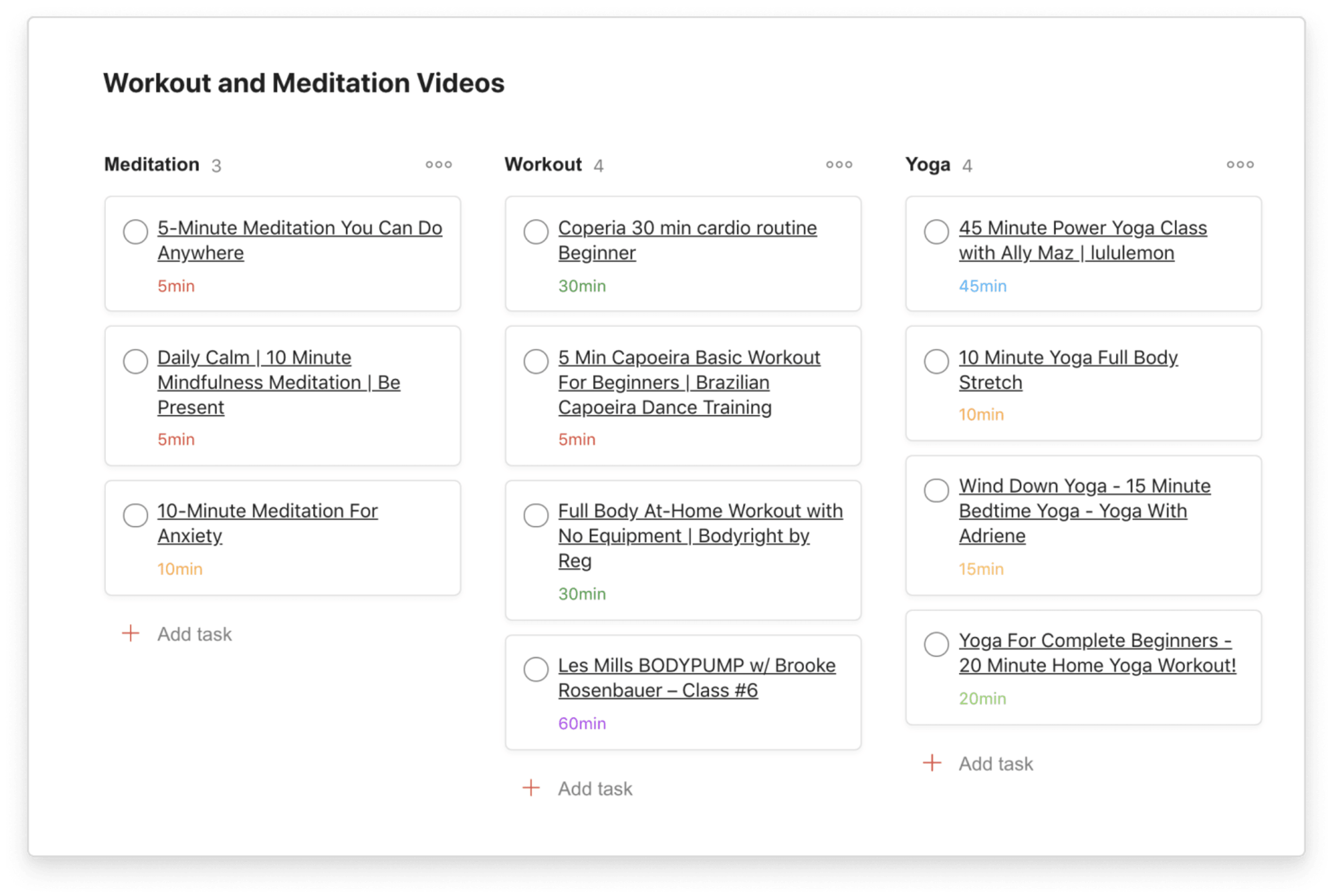 Todoist for health breaks meditation workout project