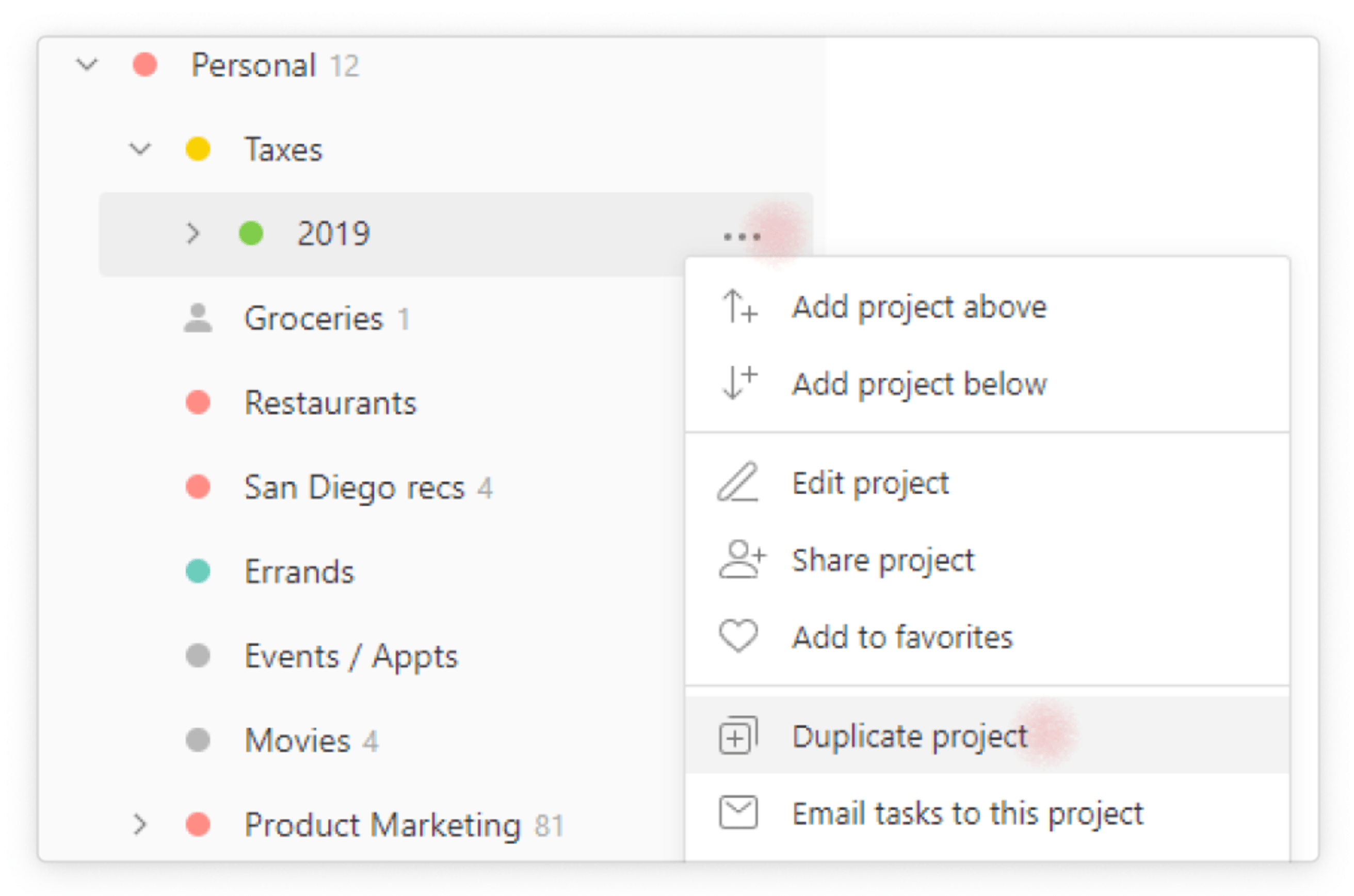 todoist for taxes duplicate project