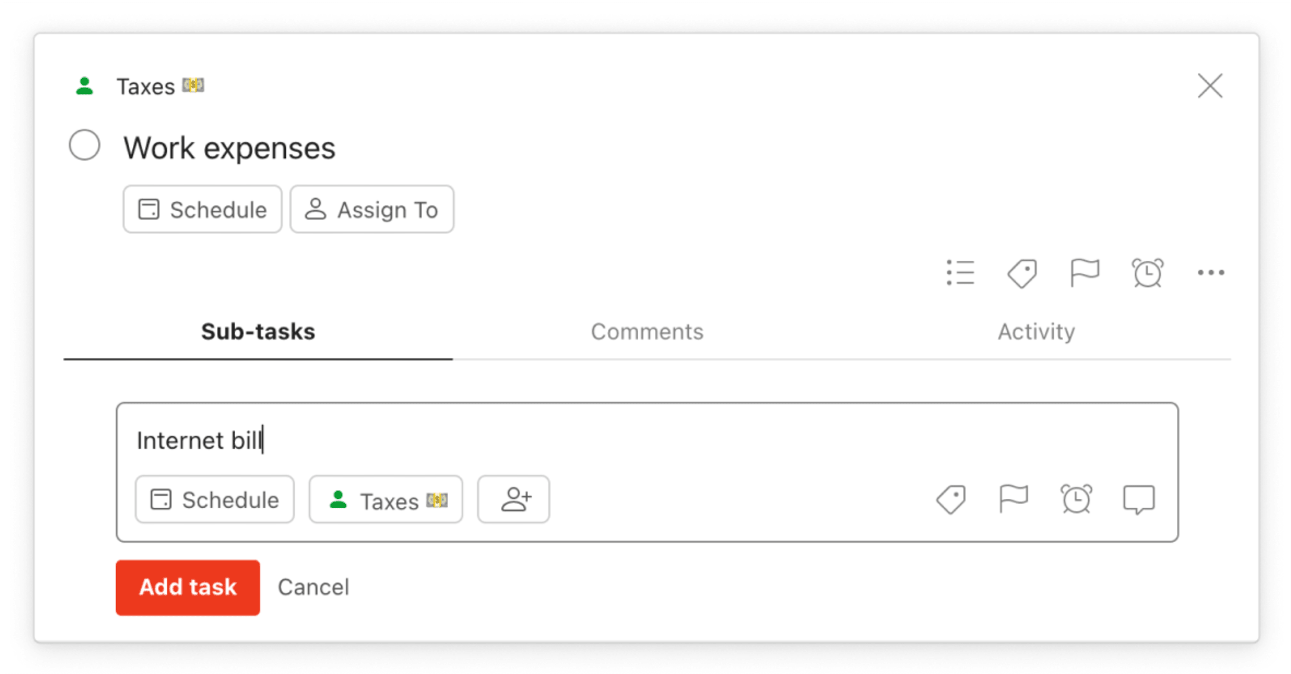 todoist for taxes sub-task