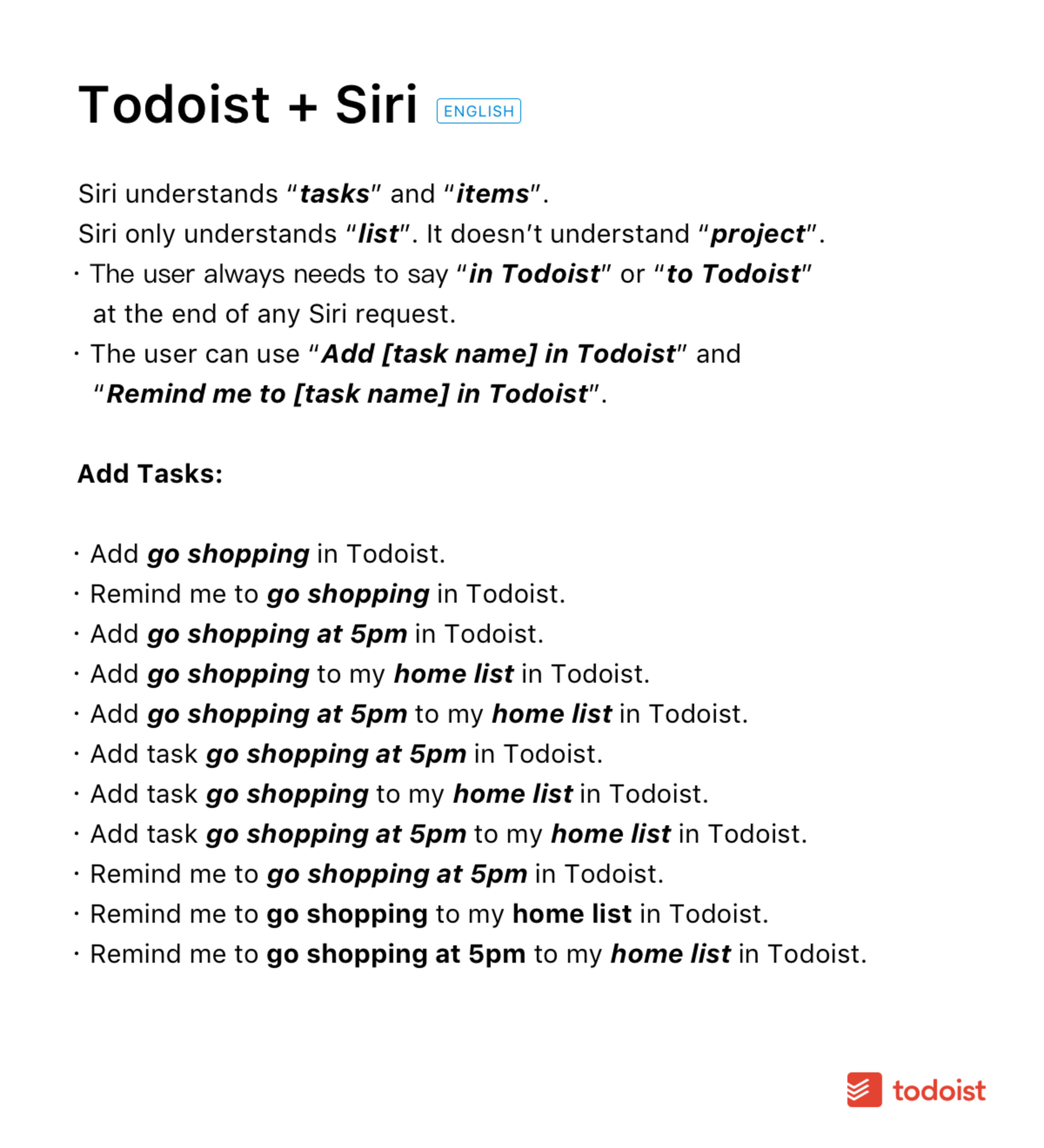 Use Siri with Todoist for iOS