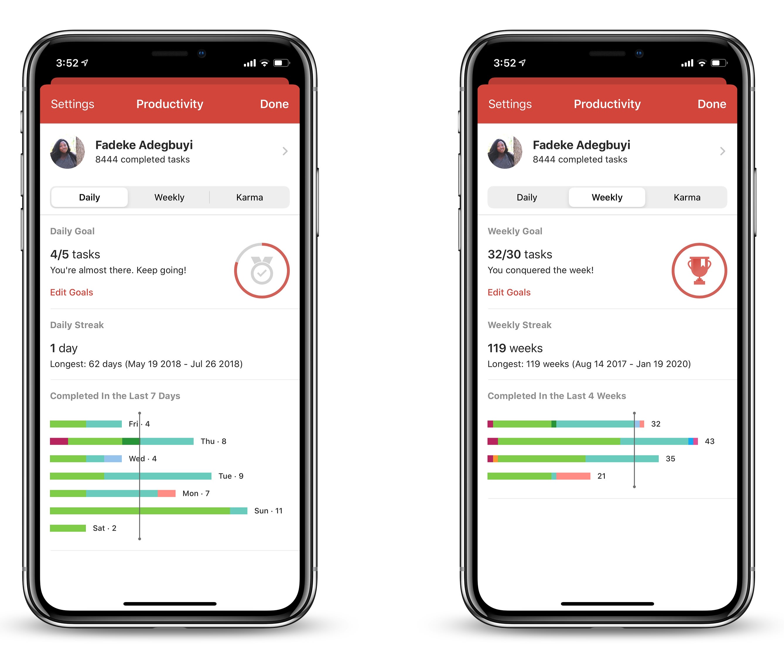 Use Todoist for daily and weekly task streaks