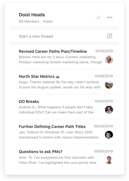 Even our #Doist Heads channel with all of our leadership team’s conversations is public.