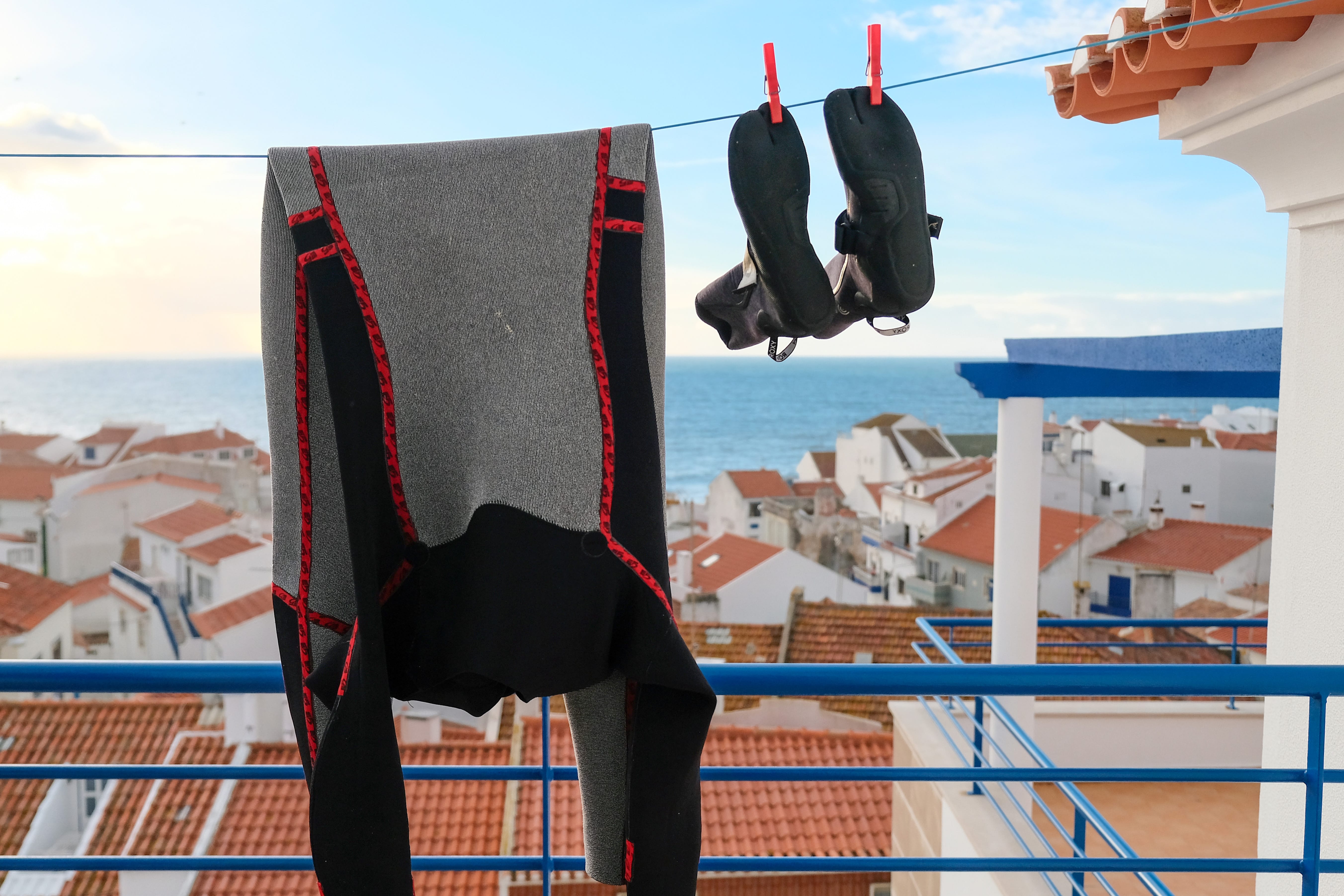 Ben Breckler's surf gear drying in Ericeira, Portugal