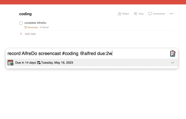 AlfreDo でタスクを作成