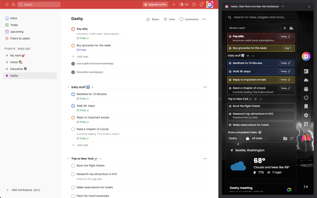 Barra laterale del browser con Todoist