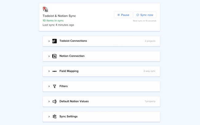 Todoist & Notion sync setup