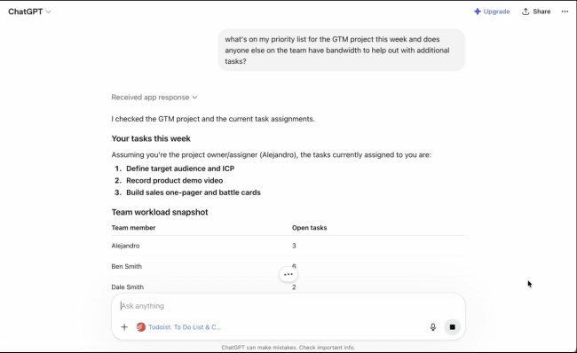 Ask ChatGPT to help manage your Todoist tasks