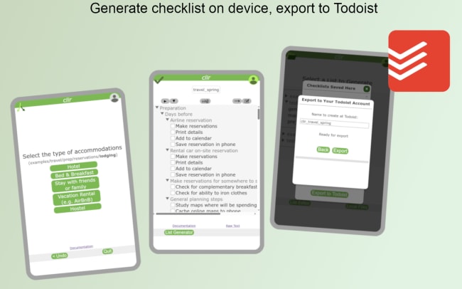 Generate a checklist on your device and export it to Todoist