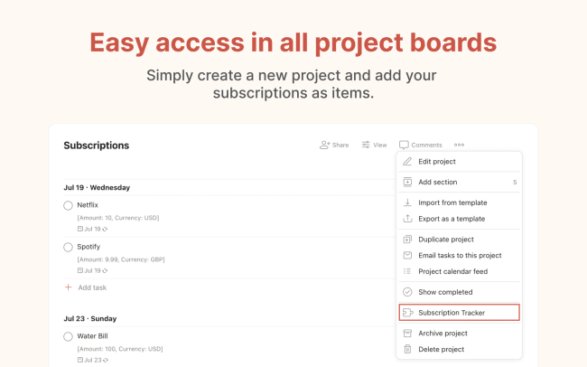 Easy access in all project boards