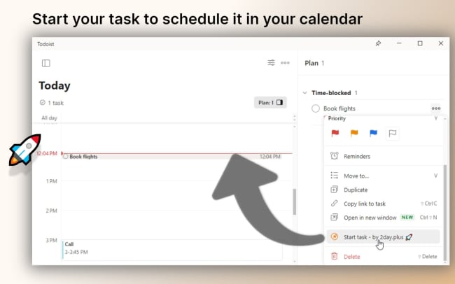 Start your task to schedule it in your calendar