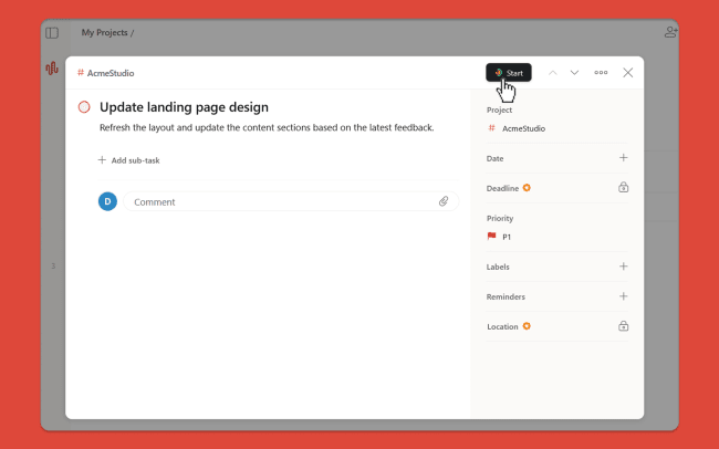 Start the timer from any Todoist task by clicking the Traqq icon