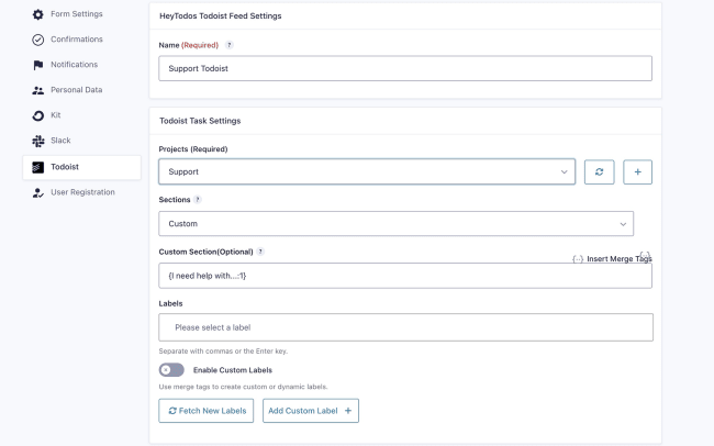 HeyTodos Todoist Feed Settings