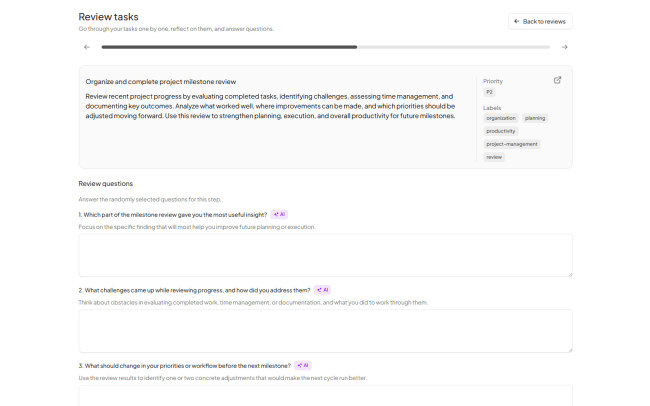 Move through tasks one by one with guided questions