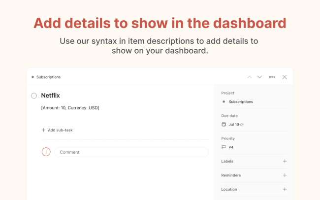 Add details to show in the dashboard