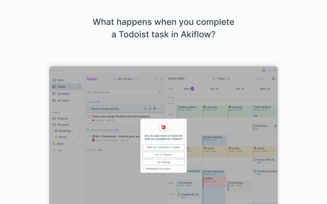 What happens when you complete a Todoist task in Akiflow?