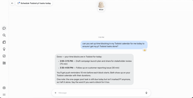 Meta Muse Todoist connector