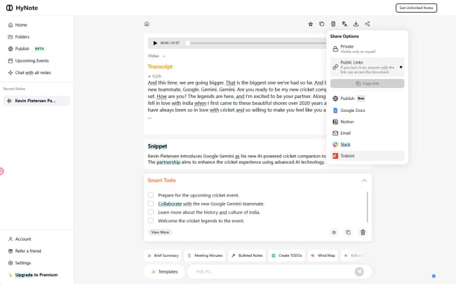 Share meeting notes and action items to Todoist