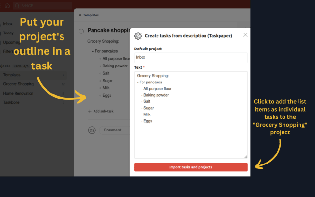 Put your project's outline in a task
